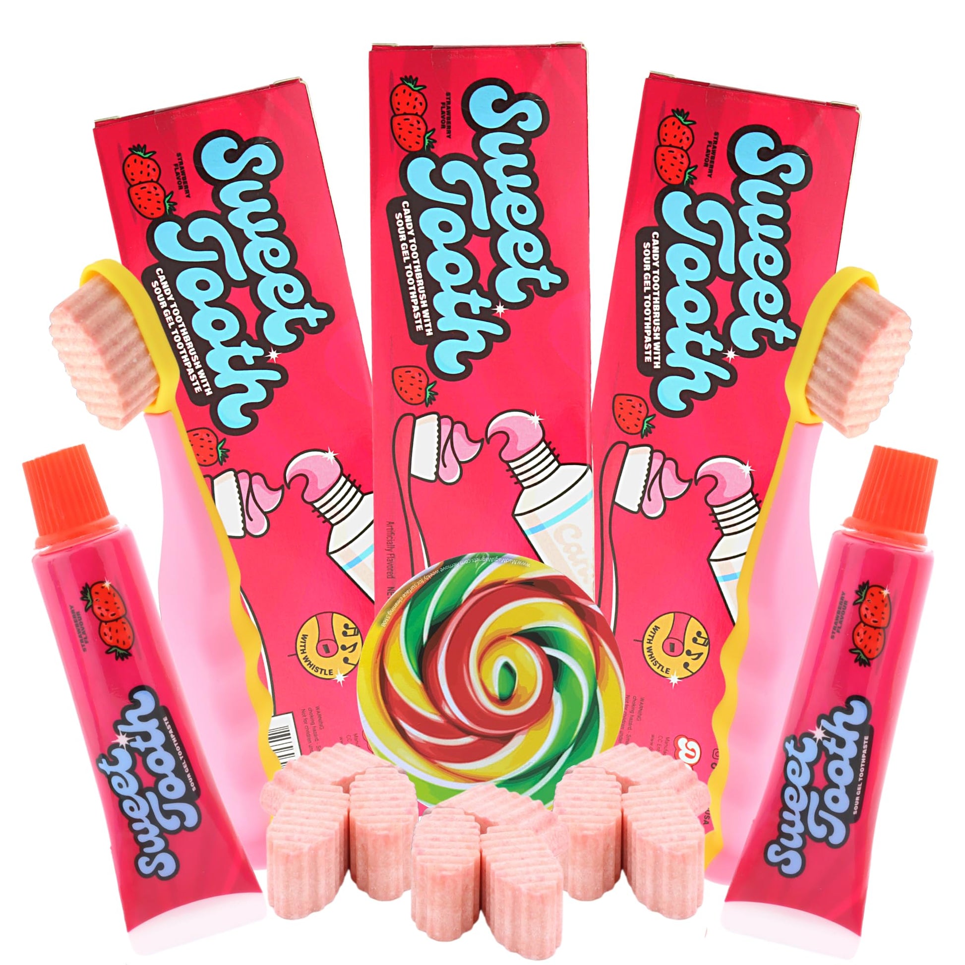 Edible Sour Toothbrush and Toothpaste, Fruit Flavored Gel with Hard Candies, Unique Noisemaking Candy, 1.12 Ounces (Pack of 3) (