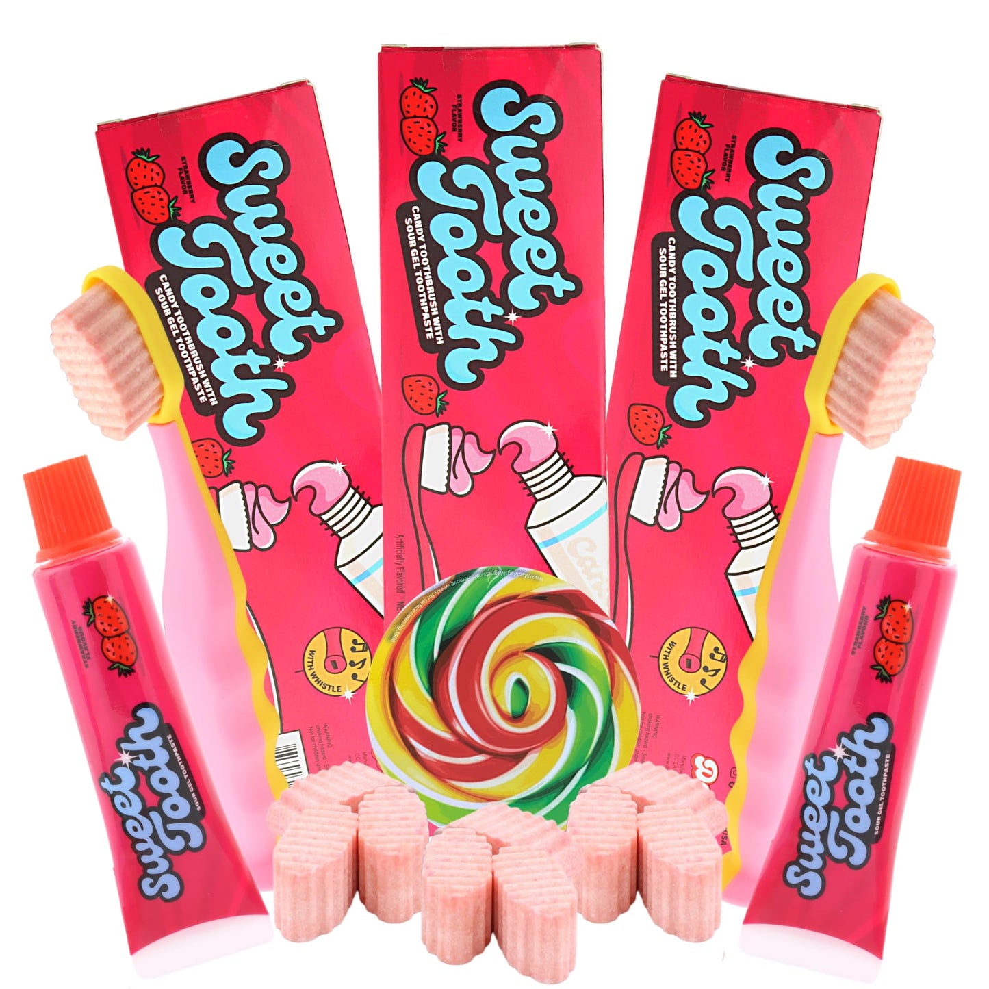 Needzo Edible Sour Toothbrush and Toothpaste, Blue Raspberry Flavored Gel with Hard Candies, Unique Noisemaking Candy, 1.12 Ounc