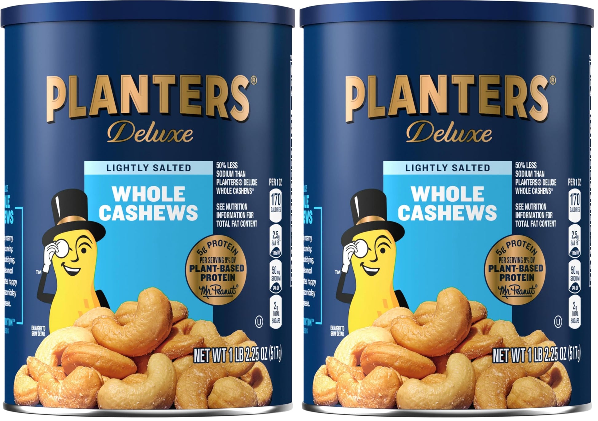 PLANTERS Deluxe Lightly Salted Cashews, Party Snacks, Plant-Based Protein, Quick Snack for Adults, After School Snack, Flavored 