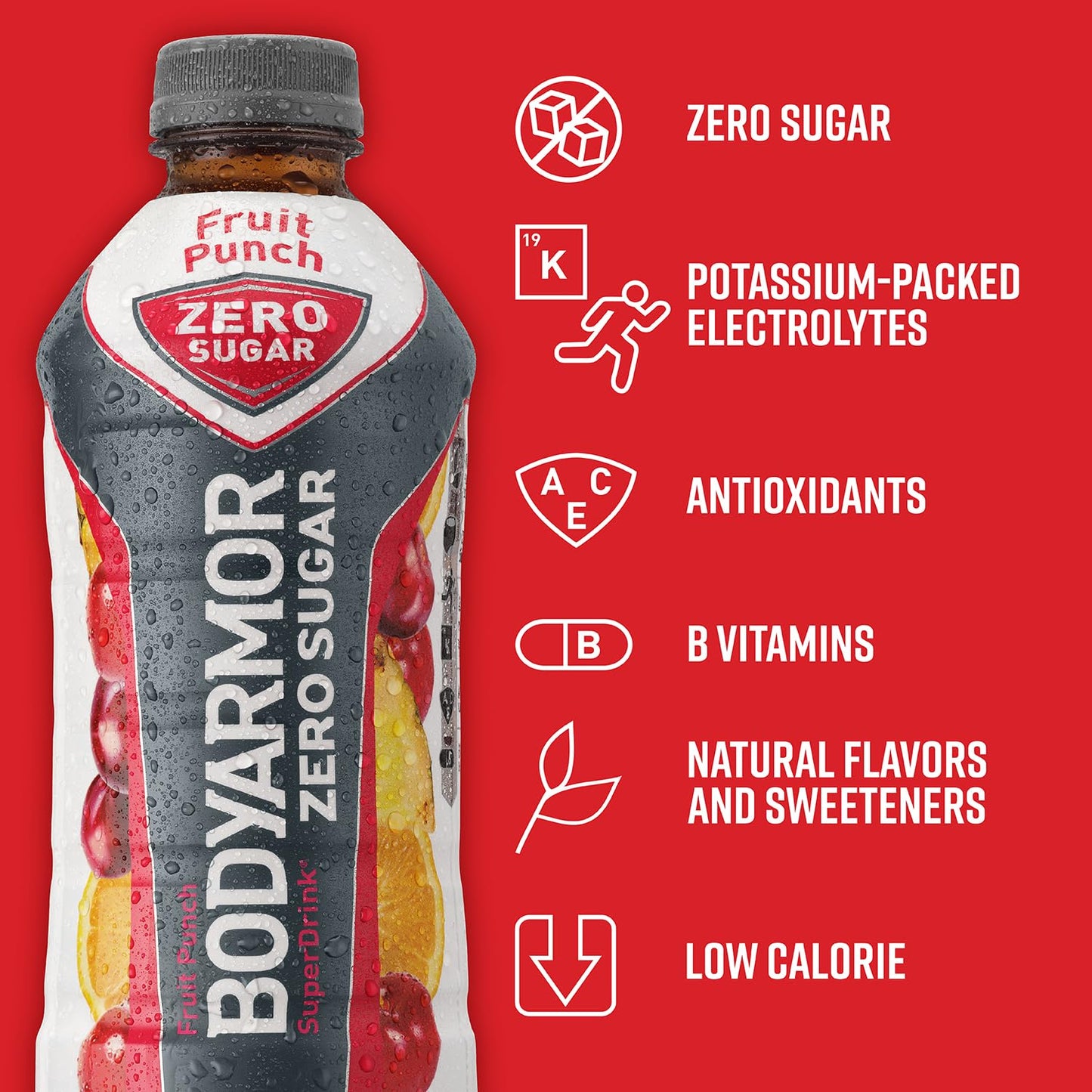 BODYprotective covering Zero Sugar Fruit Punch Sports Drink - Low-Calorie, Natural Flavors, Electrolytes - 28 Fl Oz (Pack of 12)
