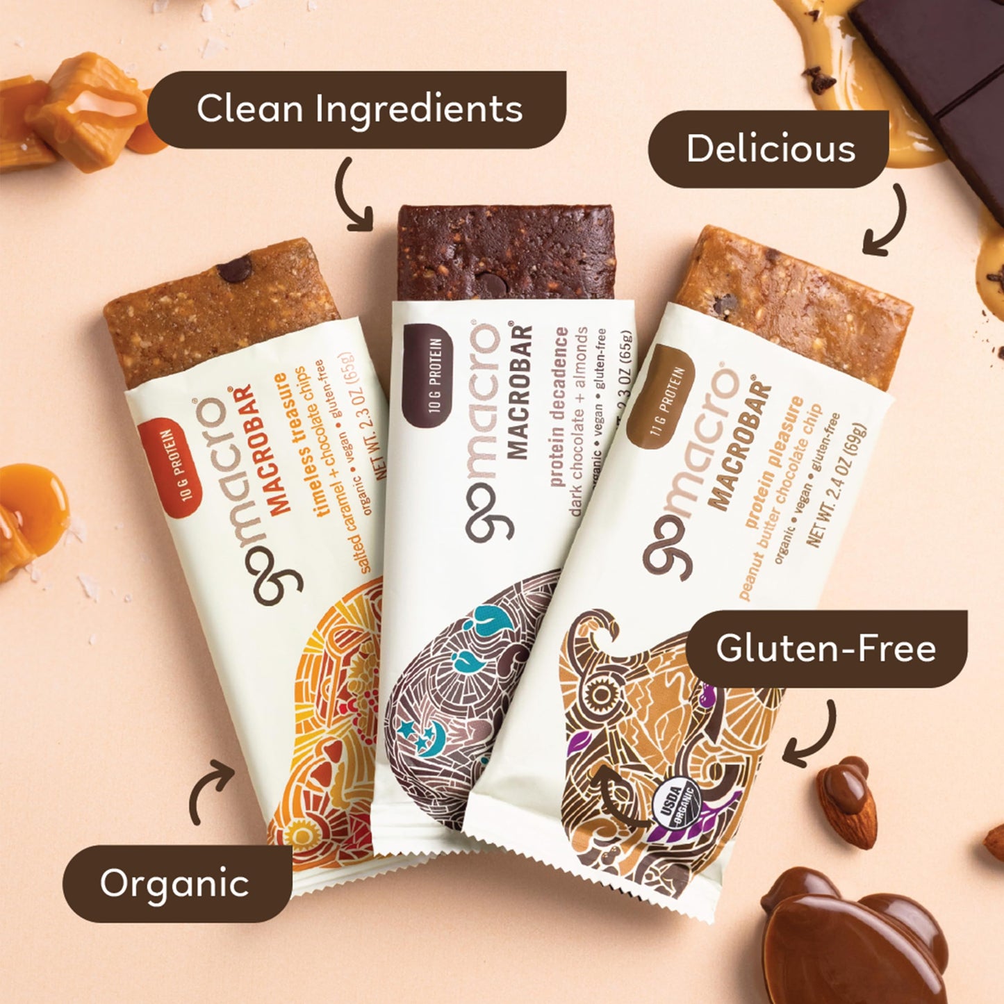 Gomacro Macrobar Organic Vegan Protein Bars - Chocolate Lover Variety Pack, 2.3 Ounce Bars, 12 Count (Pack Of 1)