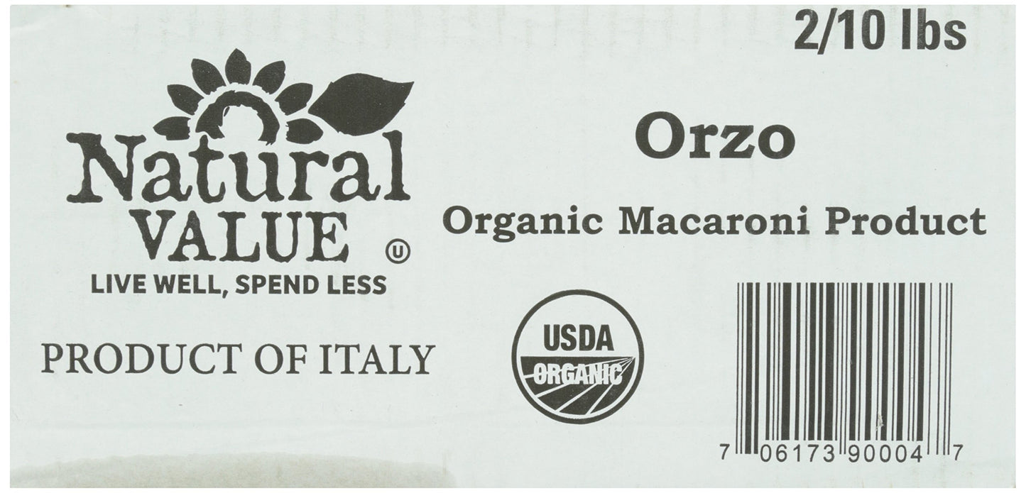 Natural Value Organic Orzo, Durum Wheat Semolina Pasta, 10 Pound