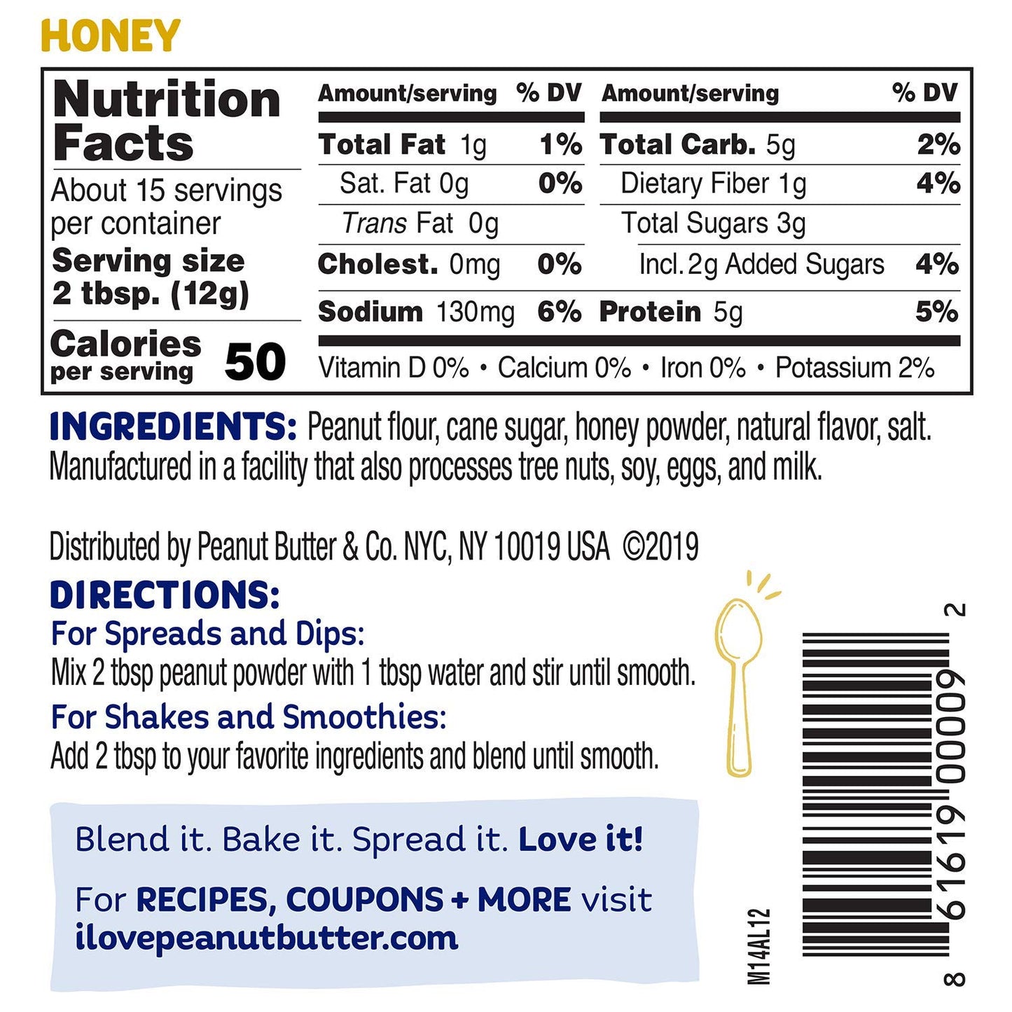 Peanut Butter & Co. Powdered Peanut Protein, Gluten Free, Honey, 6.5 Ounce Jars, 6 Count