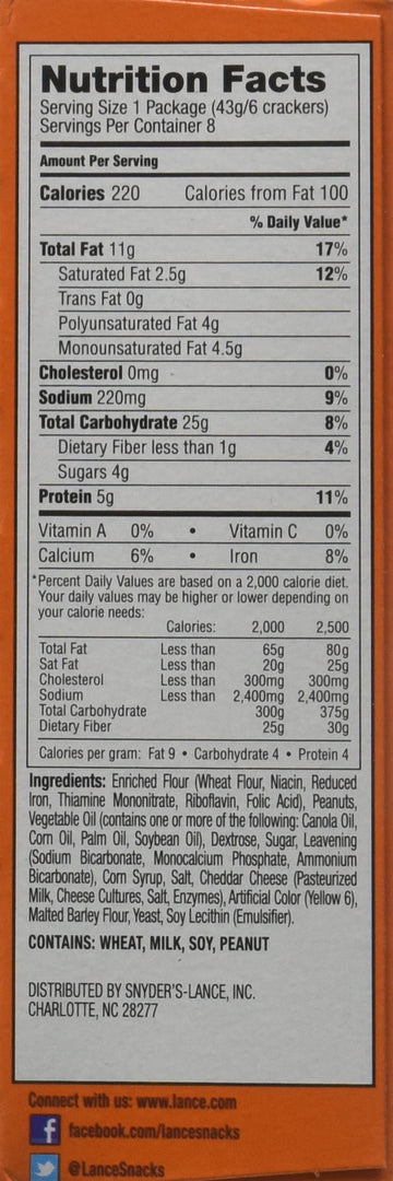Lance Cracker Sandwiches On-The-Go Packs - Toast Chee with Peanut Butter - 1.5 oz - 8 Count