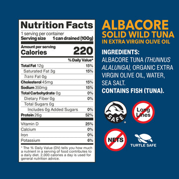 Wild Planet Albacore Wild Tuna in Extra Virgin Olive Oil, Canned Tuna, Sustainably Wild-Caught, Pole & Line, 5oz (Pack of 12)