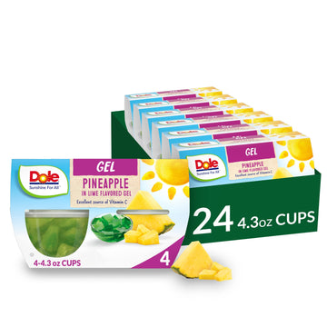 Dole Fruit Bowls Pineapple In Lime Flavored Gel Snacks, 4Oz 24 Total Cups, Gluten & Dairy Free, Bulk Lunch Snacks For Kids & Adults