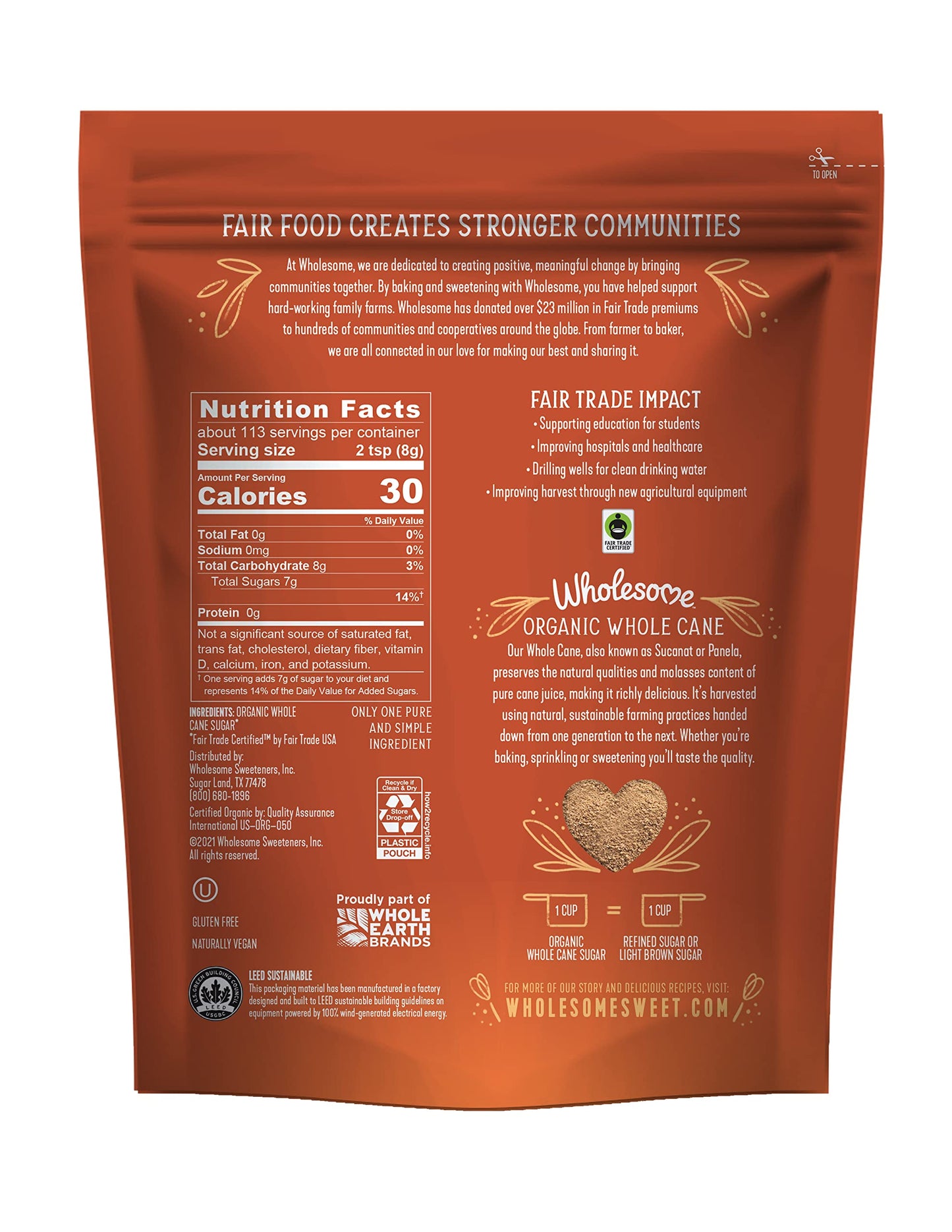 Wholesome Sweeteners 32-Ounce Organic Sucanat Panela Whole Cane Sugar, Fair Trade, Non-Gmo Project Verified, Gluten Free & Vegan For Baking, Sprinkling And More, 12 Pack