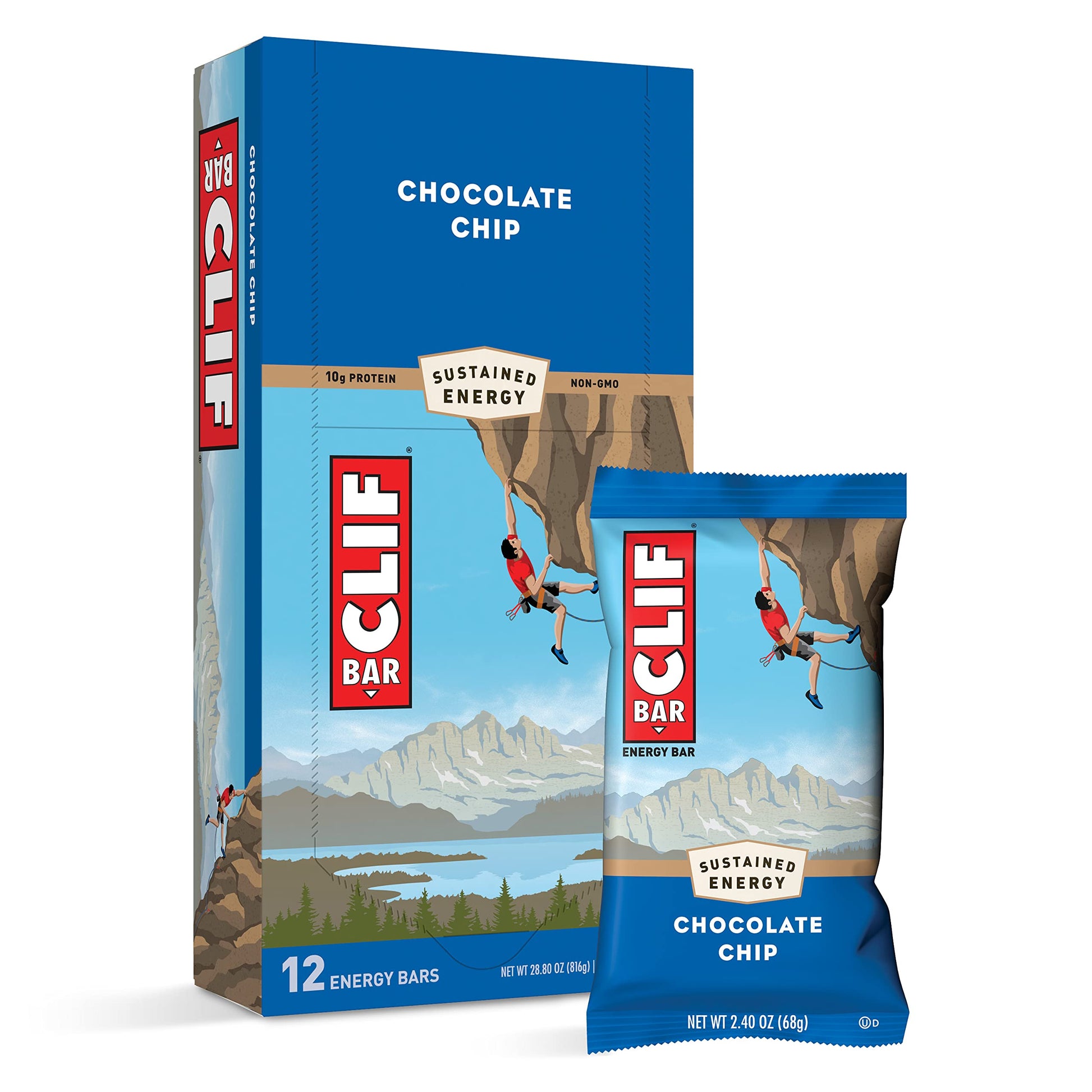 CLIF BARS - Energy Bars - Chocolate Chip - Made with Organic Oats - Plant Based Food - Vegetarian - Kosher (2.4 Ounce Protein Bars, 12 Count) Packaging May Vary