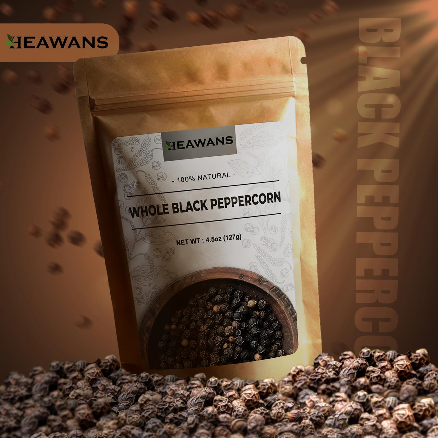 Heawans Organic Enhanced Grade Whole Pepper (Resealable Pouch) (4.5 Oz)