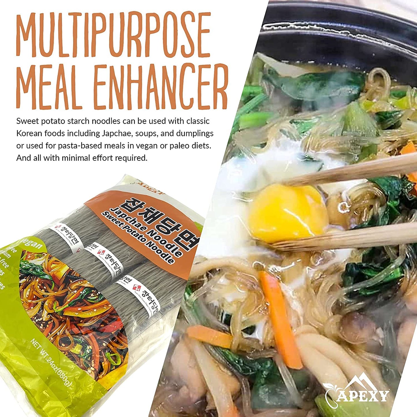 APEXY Sweet Potato Glass Noodles, Fat-free and Gluten-free, 24oz (680g), Pack of 2