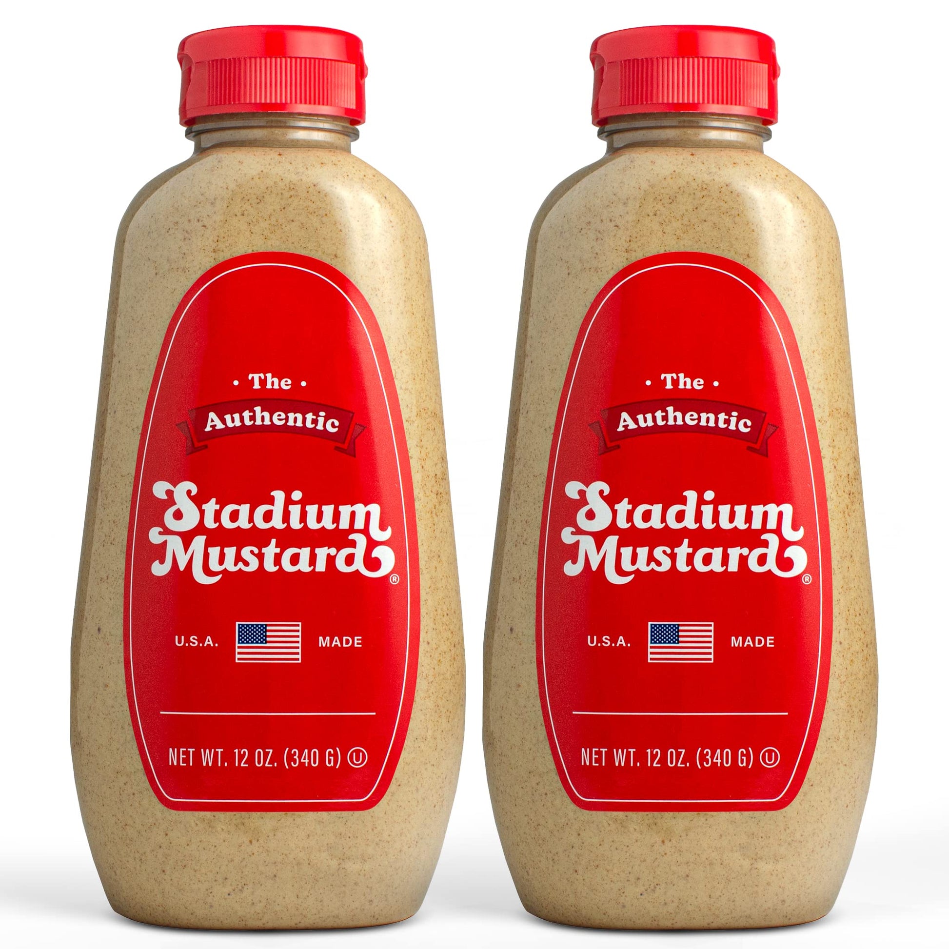 The Authentic Stadium Mustard Spicy Brown Condiment 12oz (Pack of 2) Gluten Free, Sugar Free, Kosher, Fat Free