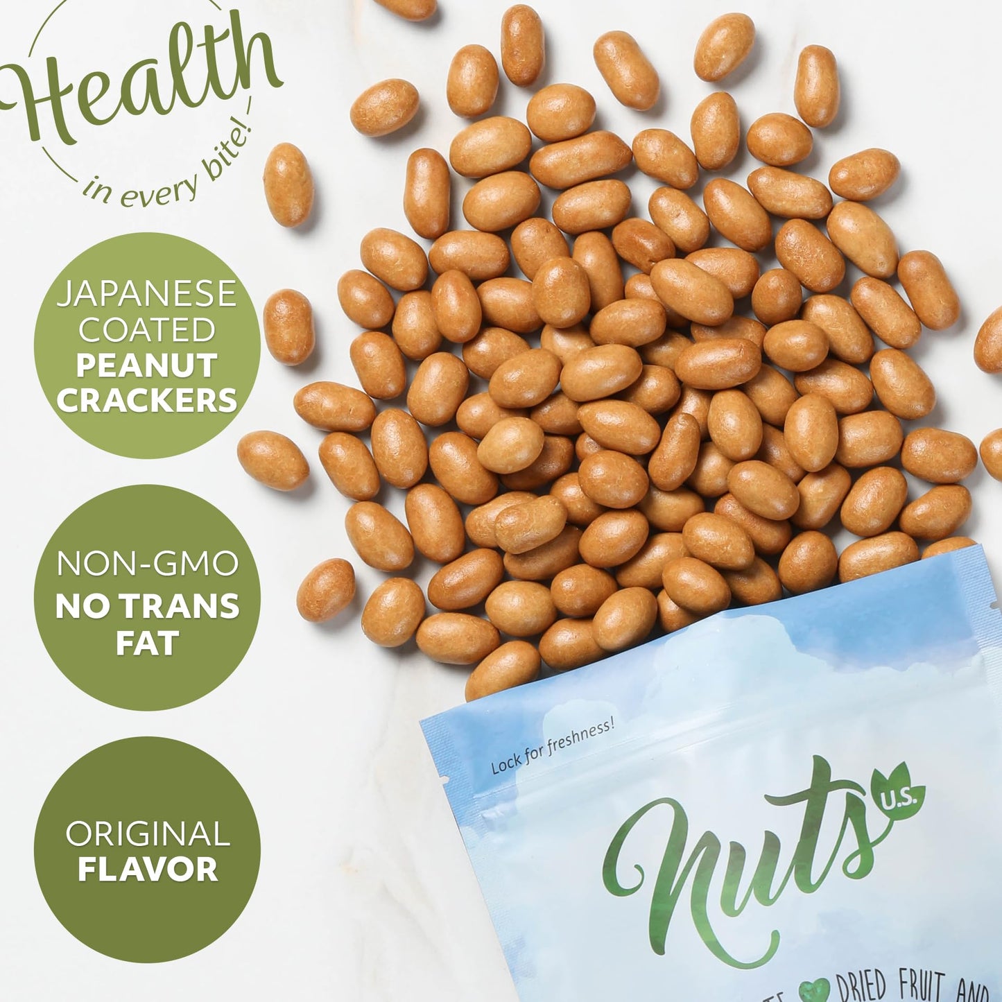 NUTS - U.S. Japanese Coated Peanut  ers, Original Flavor, Non-GMO, 2 LBS, Resealable Bag