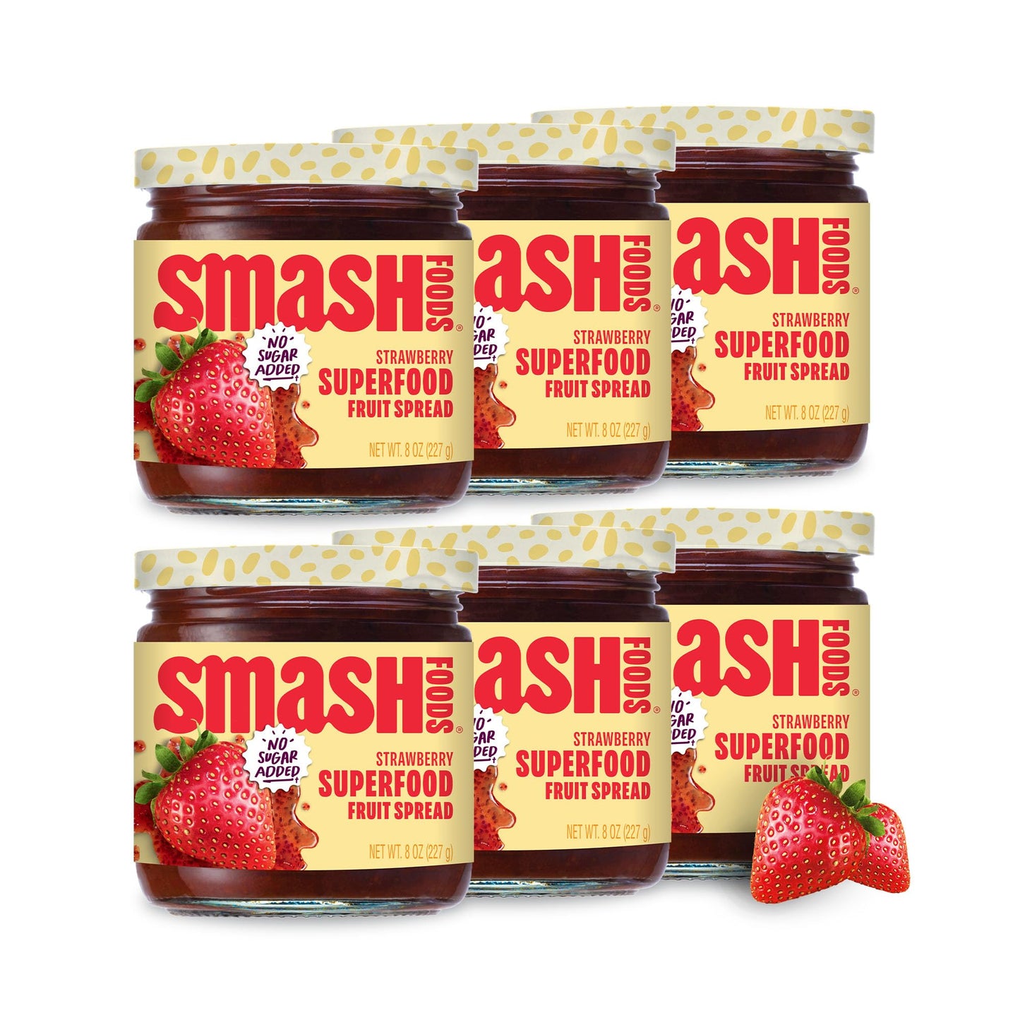 Chia Smash Chia Smash Fruit Jam - Low-Calorie Keto Jam, No Sugar Added, Made with Upcycled Berries, 6 Jars, Strawberry Flavor