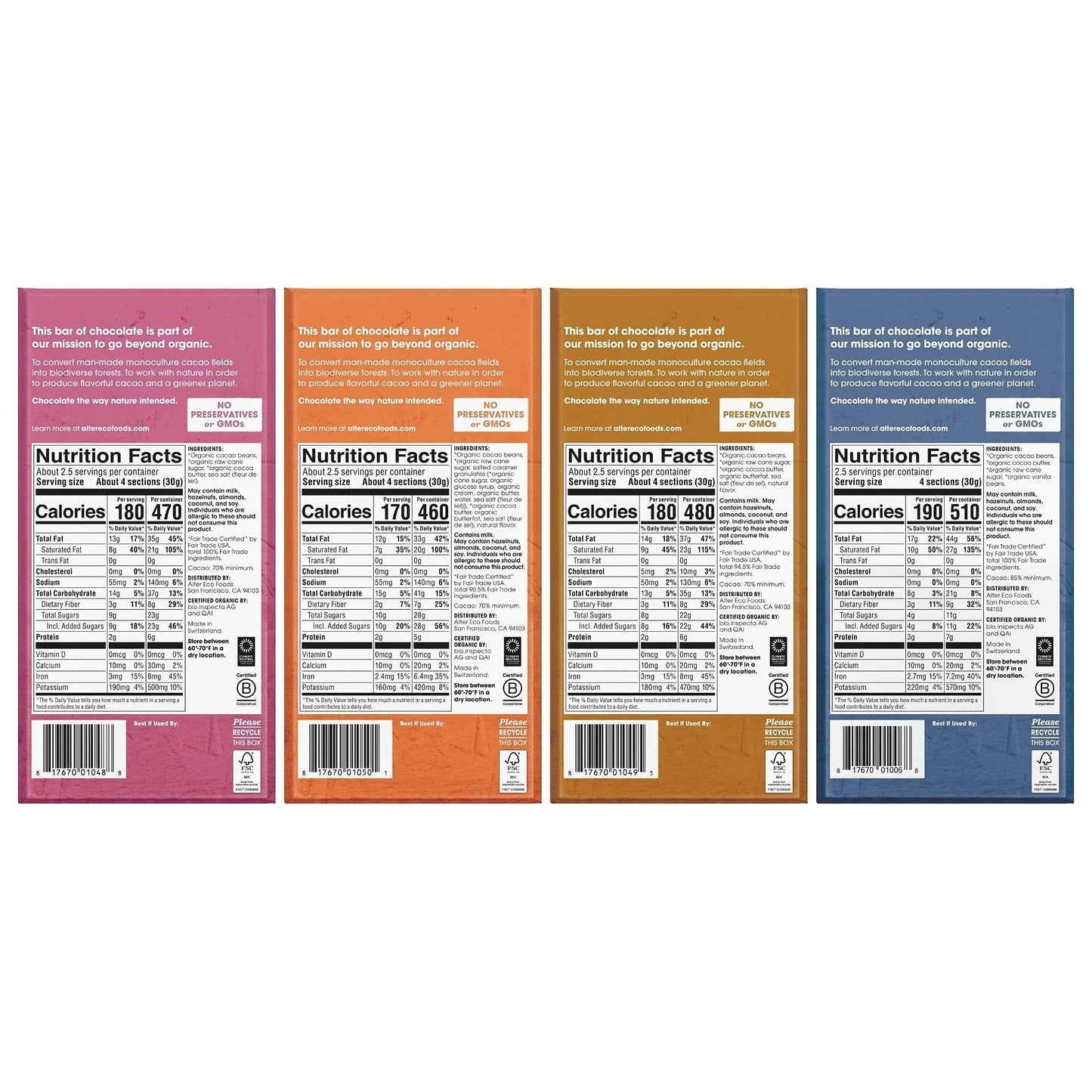 Alter Eco | Dark Chocolate Variety 4-Pack | Super Blackout, Sea Salt, Brown Butter And Burnt Caramel | Fair Trade, Organic, Non-Gmo, Gluten Free | 4 Flavors, 1 Of Each Bar