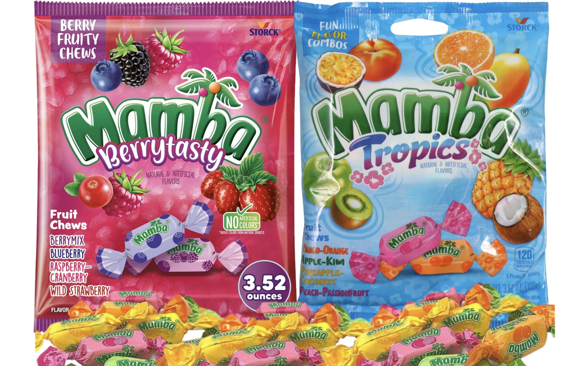 Berrytasty and Tropics Assorted Fun flavored Mamba Fruit Chews | Individually Wrapped Chewy Candies | Mango - Orange, Apple - Ki