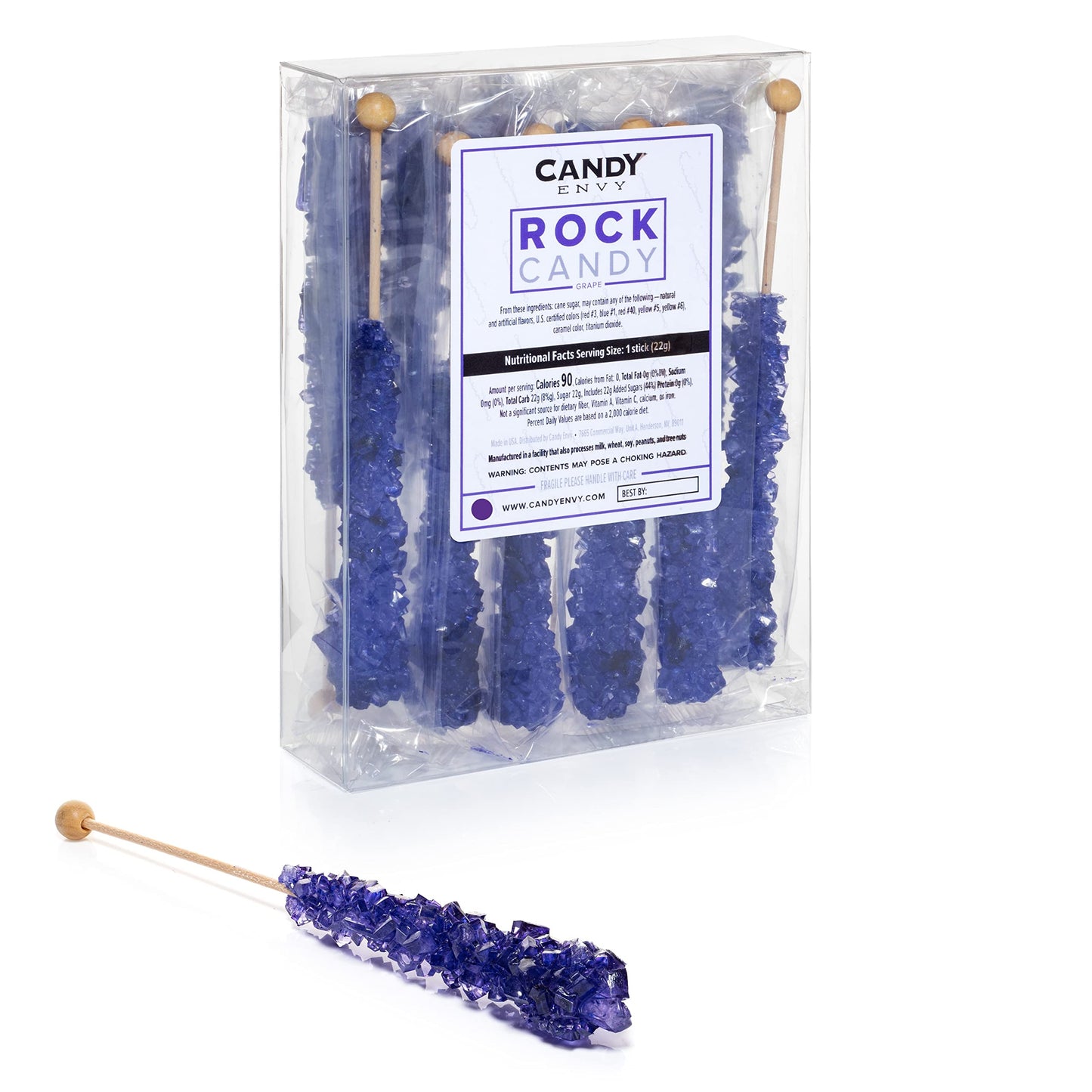 Purple Rock Candy Crystal Sticks - Grape Flavored - 12 Indiv. Wrapped
