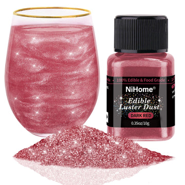 NiHome Edible Glitter Powder, Metallic Luster Dust, 10g/0.35oz, Dark Red, Vegan, Allergen-Free, Food Decorating Sprinkle