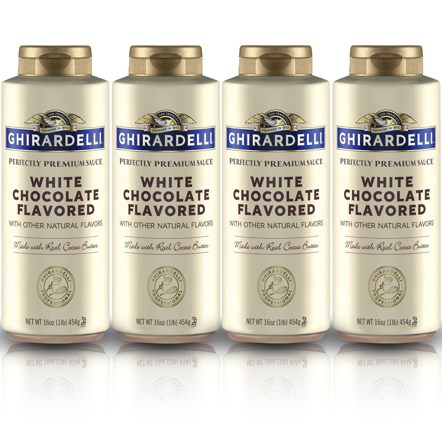 Ghirardelli White Chocolate Flavored Sauce Squeeze Bottles | 16 Oz (Pack Of 4) | Smooth Creamy White Chocolate Dessert Topping For Coffee  Ice Cream  And Baking