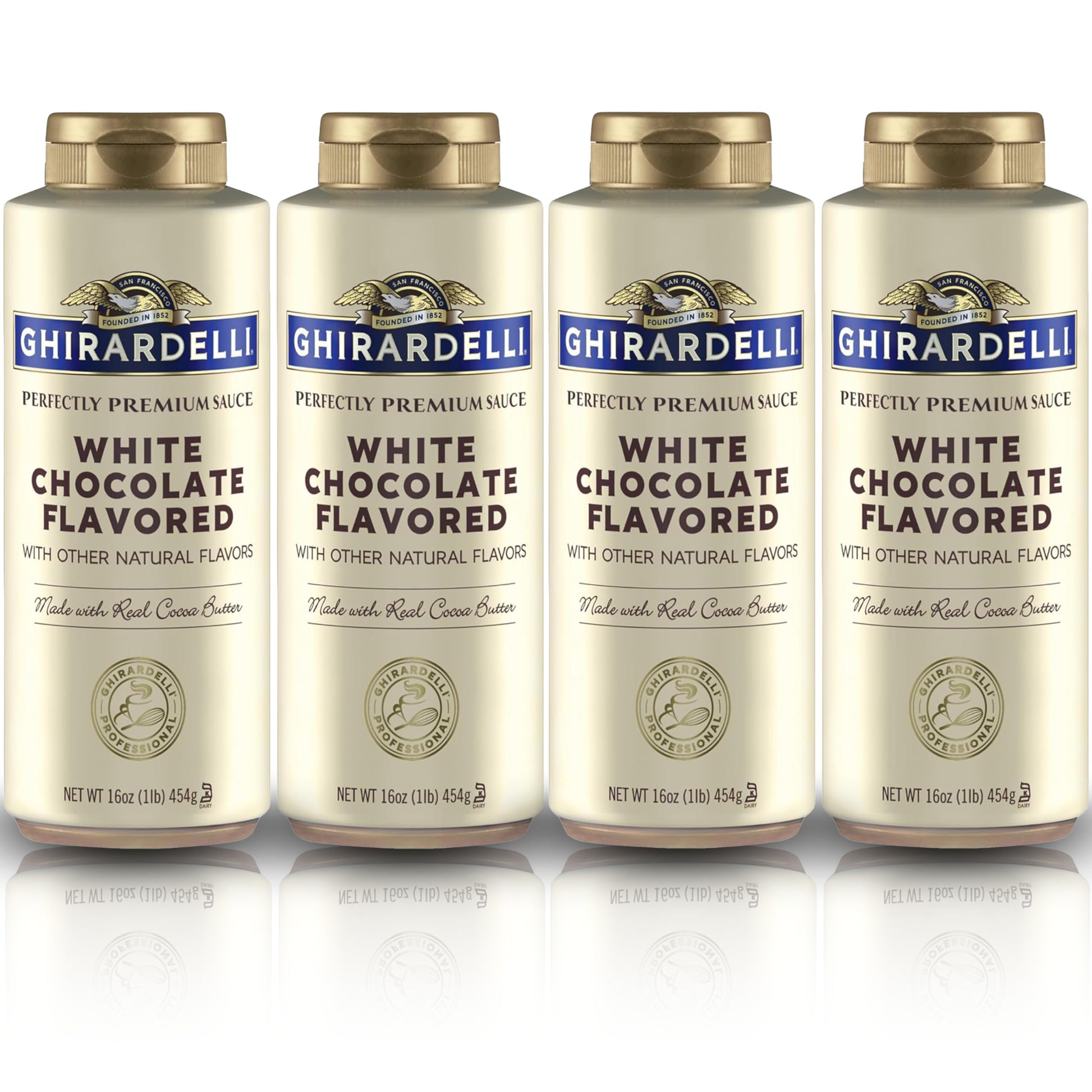 Ghirardelli White Chocolate Flavored Sauce Squeeze Bottles | 16 Oz (Pack Of 4) | Smooth Creamy White Chocolate Dessert Topping For Coffee  Ice Cream  And Baking