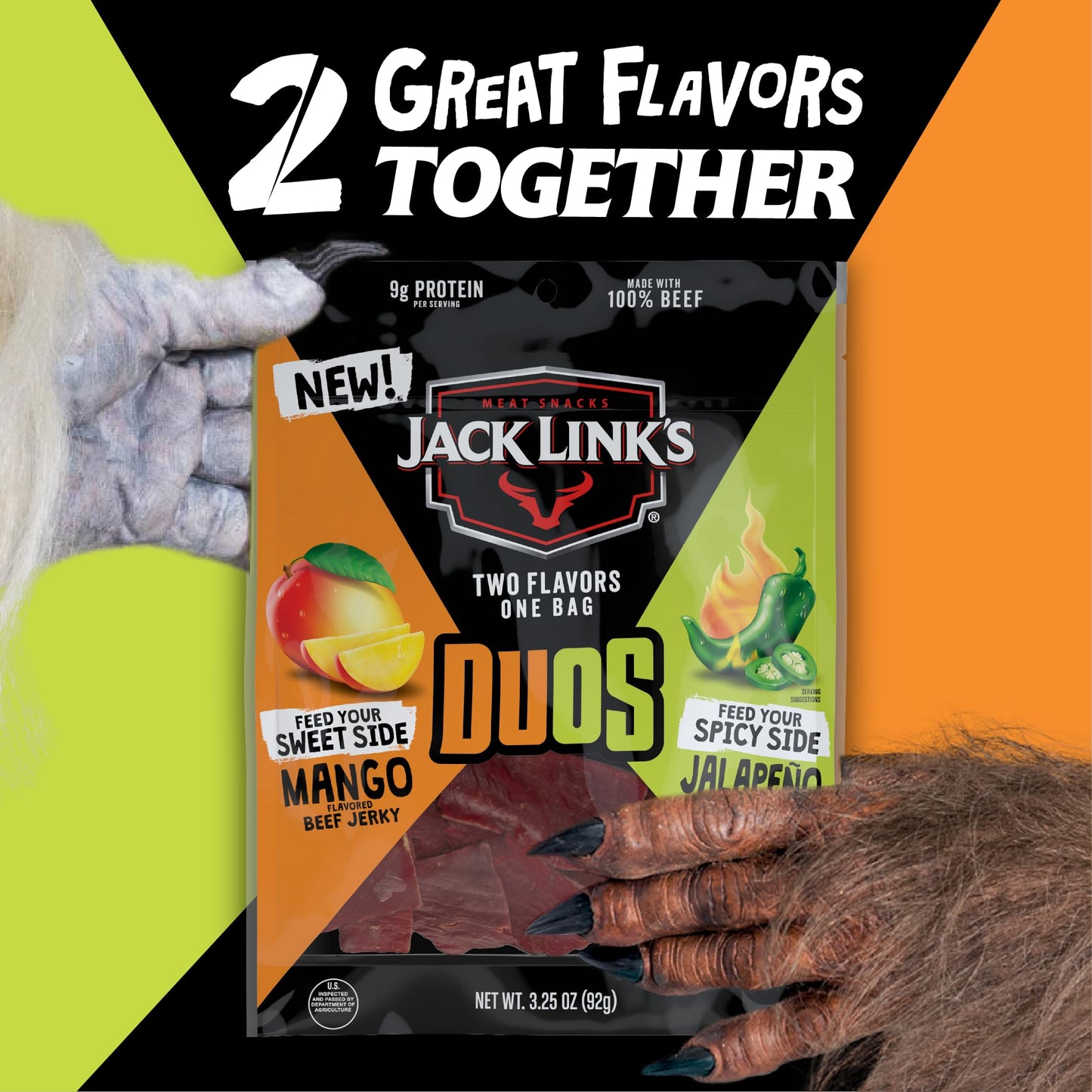 Jack Link s DUOs Jalapeo and Mango Beef Jerky, Shareable Under 100 Calories Snack Packs with 9g of Protein, Bulk Pack of Indivi