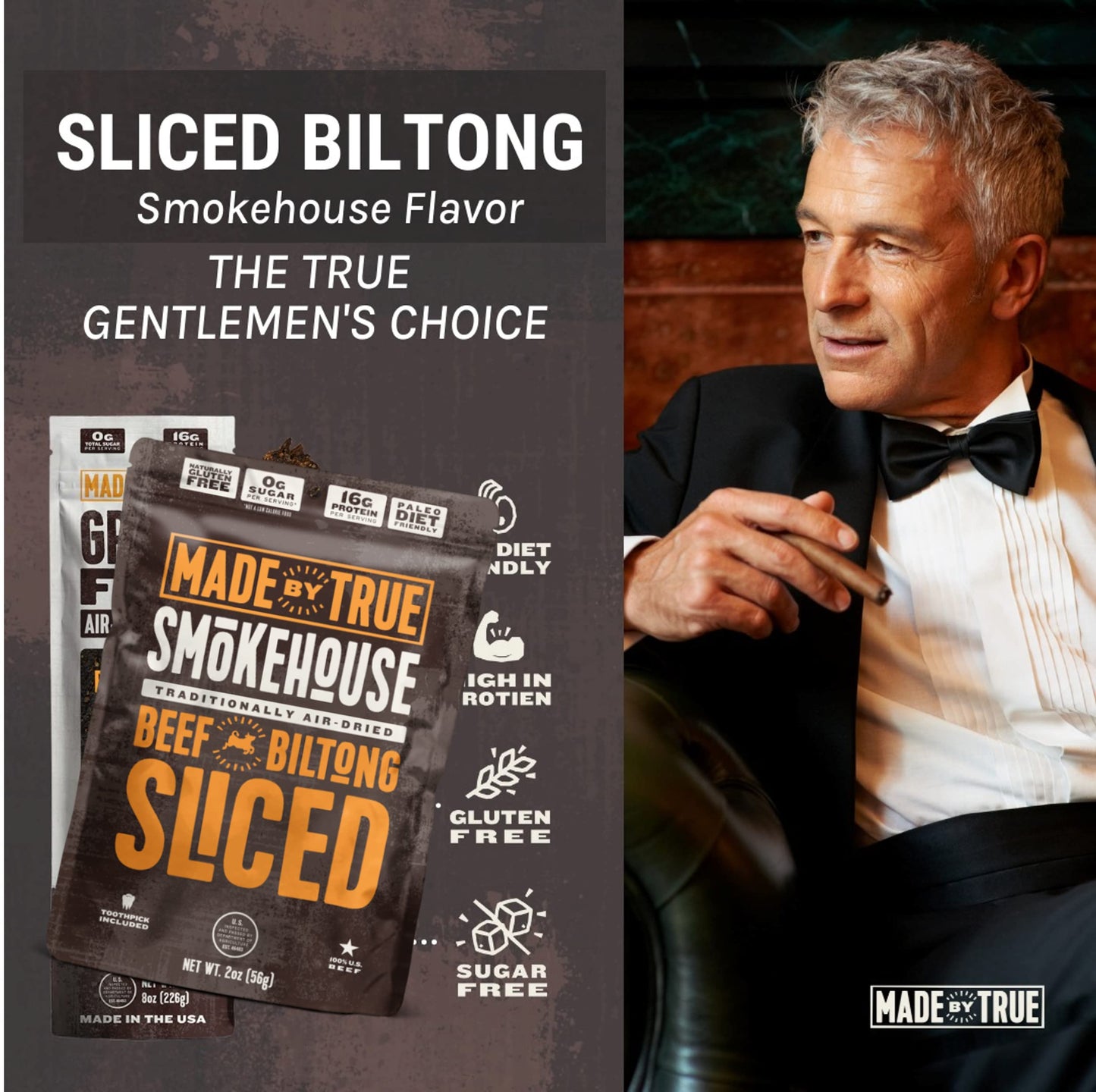 Made By True Beef Sliced Bites Smokehouse (2 Ounce, Pack Of 2) - All Natural, Zero-Sugar True Jerky Biltong - High Protein, Keto