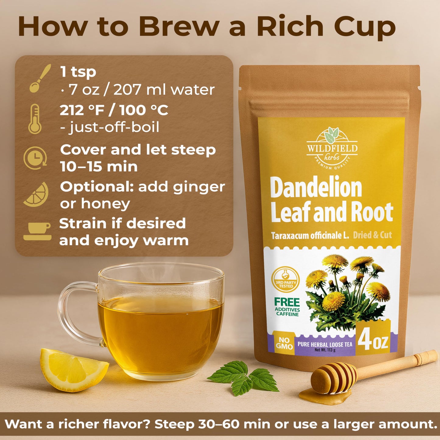 4 oz. Dandelion Leaf Root Tea Dandelion Tea Herbal (Taraxacum) - 113g Herbhojas Y Ra?z De Diente De Le?n