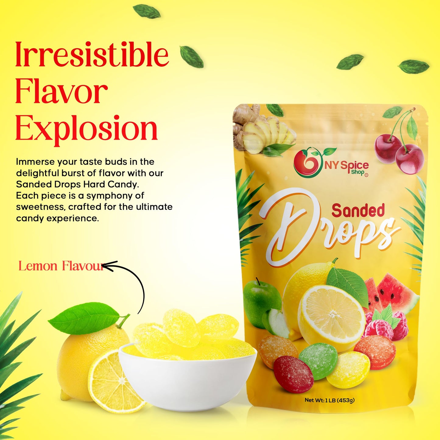 NY Spice Shop Sanded Lemon Drops - 3 Pound Lemon Hard Candy - Tangy & Sweet Old Fashioned Candy