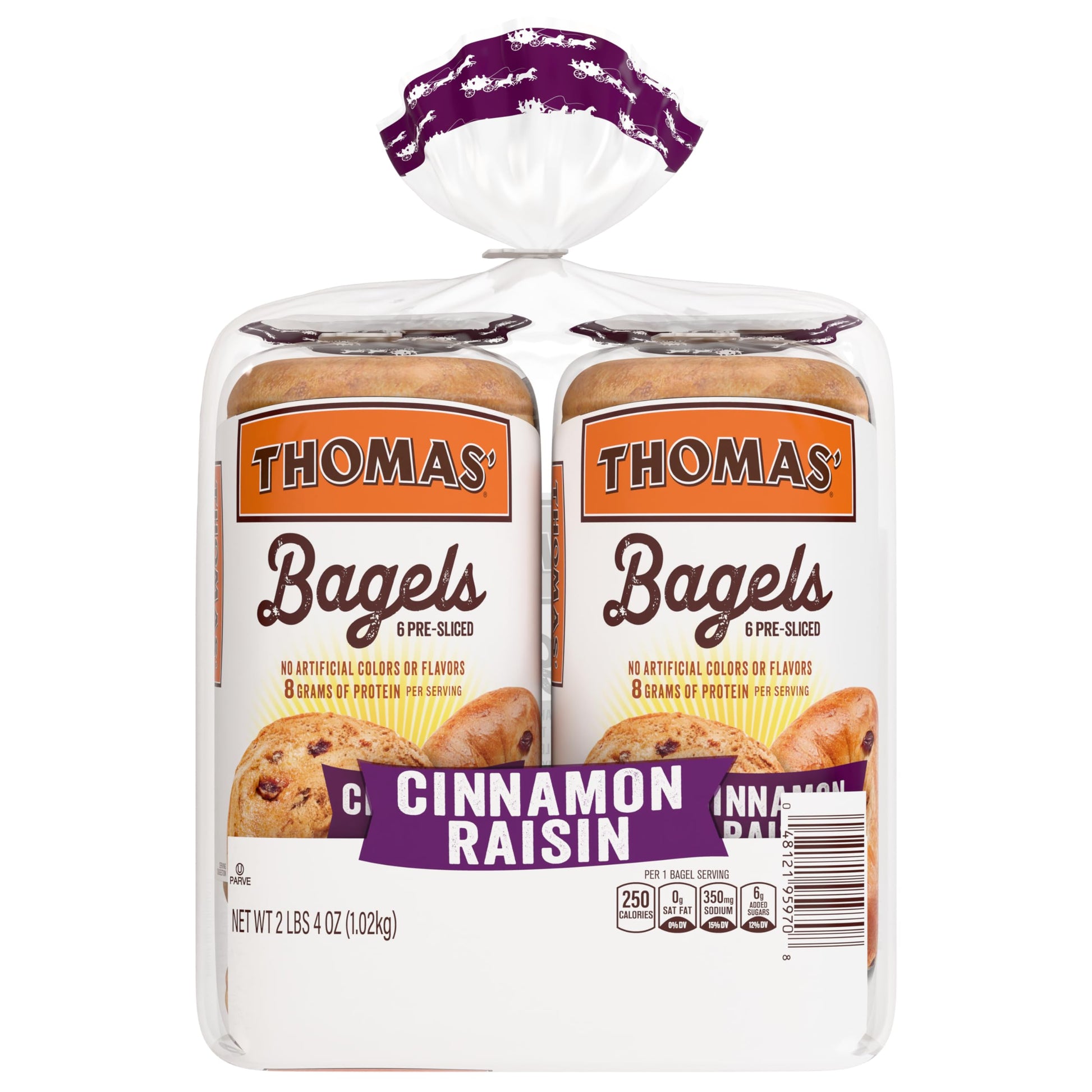 (Club Pack) Thomas Cinnamon Raisin Bagels, 2 individual packs, (18.0 oz each), 9g Protein, Kosher Bagels, 36 oz Multipack