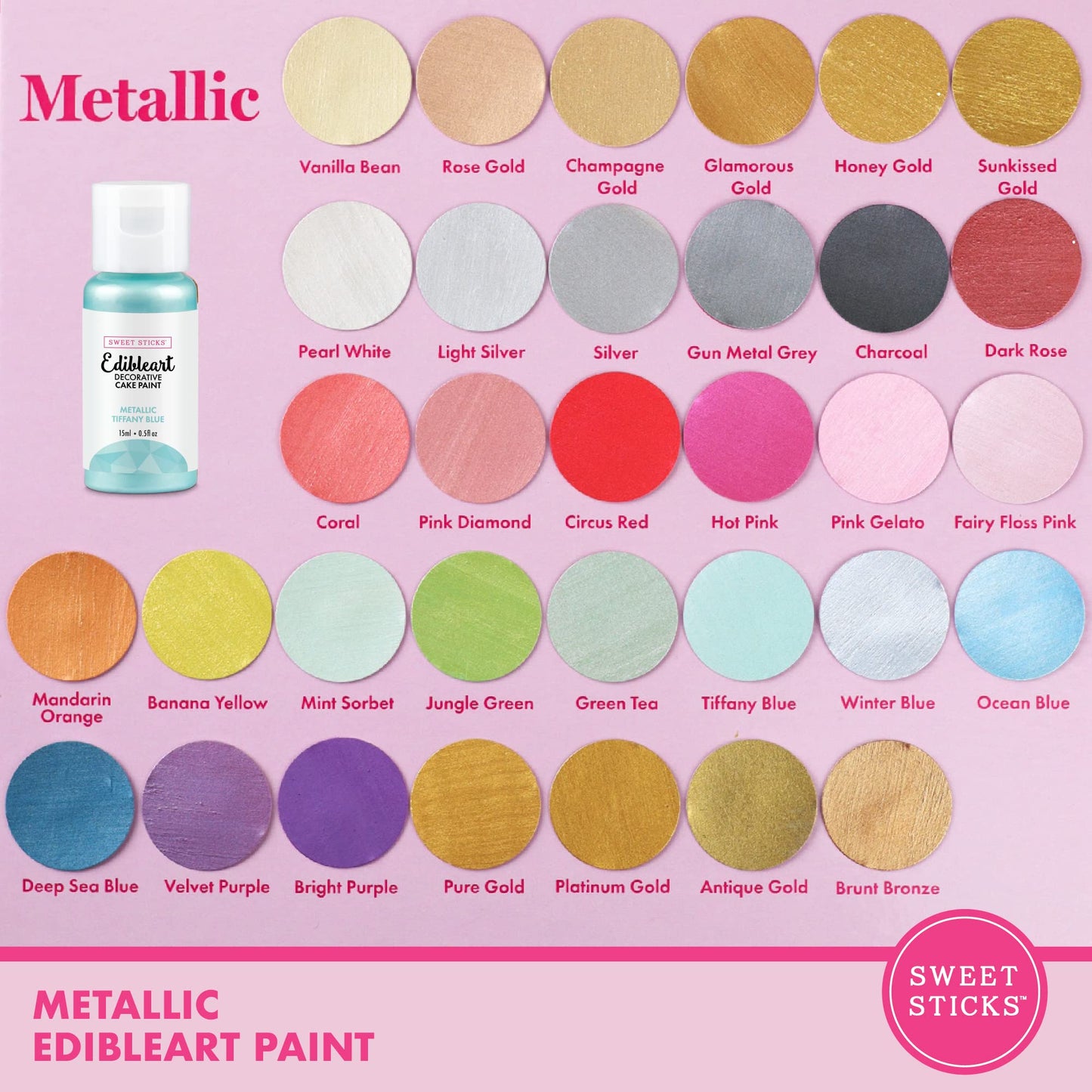 SWEET STICKS Edible Art Cake Paint 0.5 Fl Oz Metallic Tiffany Blue