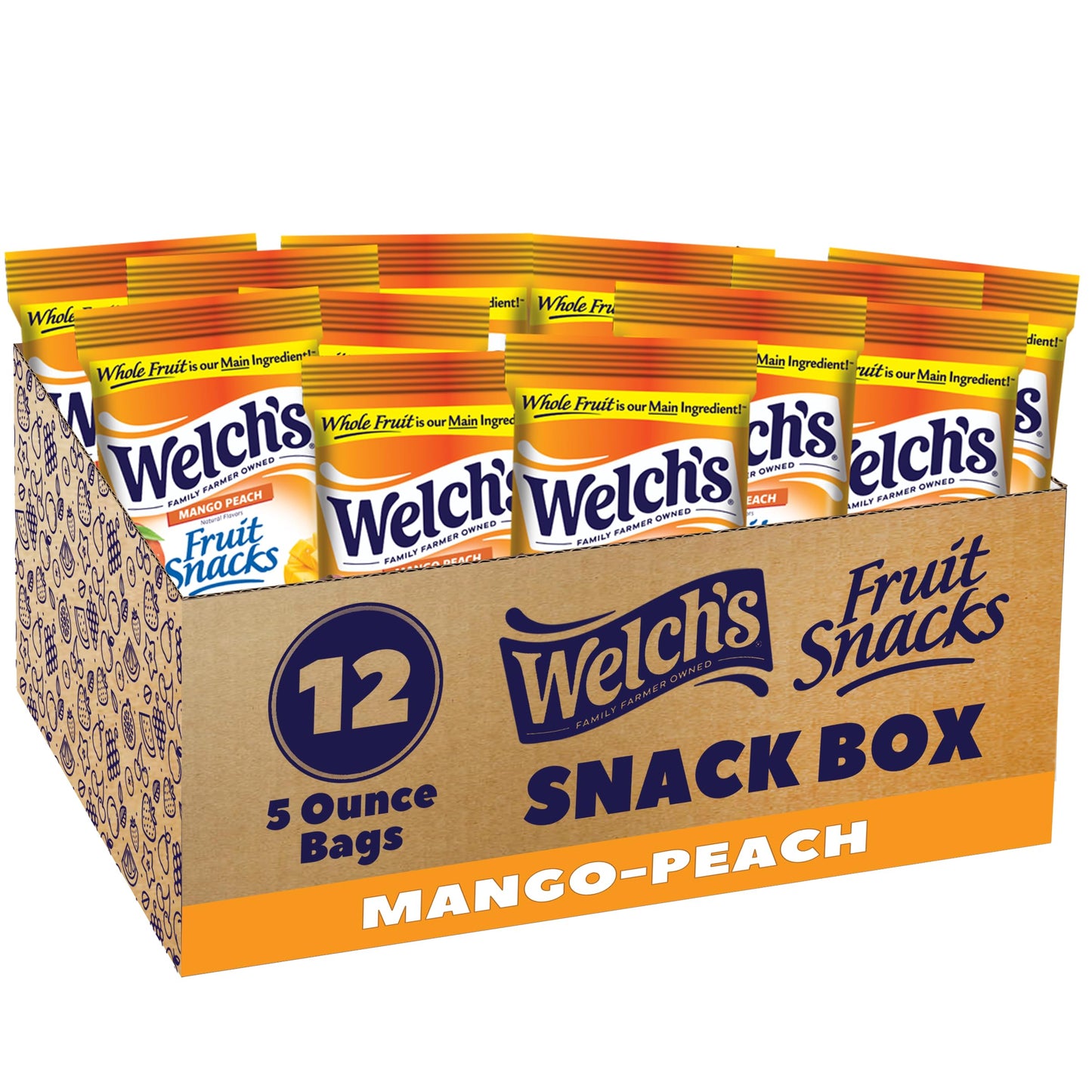 Welchs Fruit Snacks  Mango Peach Snack Box  Gluten Free  5oz Snack Packs (Pack of 12)