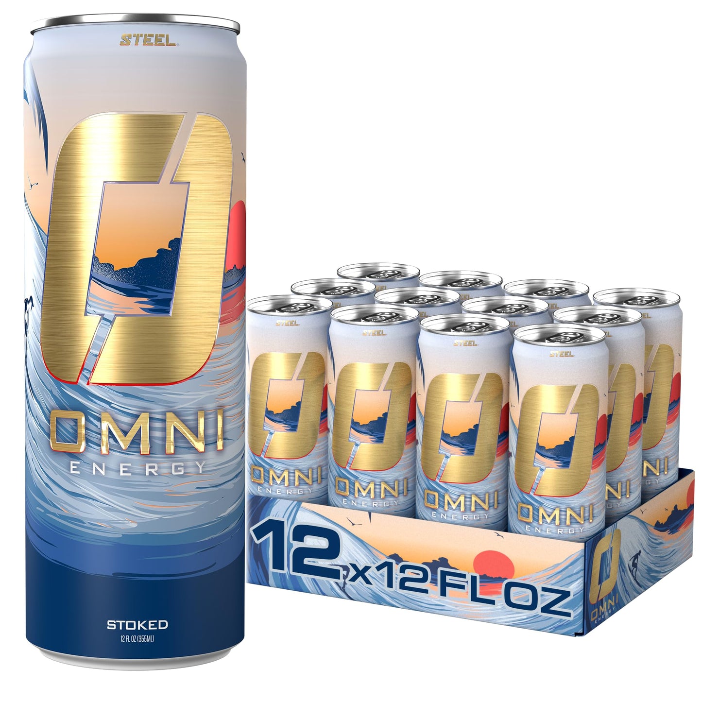 Steel Supplements OMNI Energy Drink Stoked, Sugar-Free, 200mg Caffeine, 12oz, Pack of 12