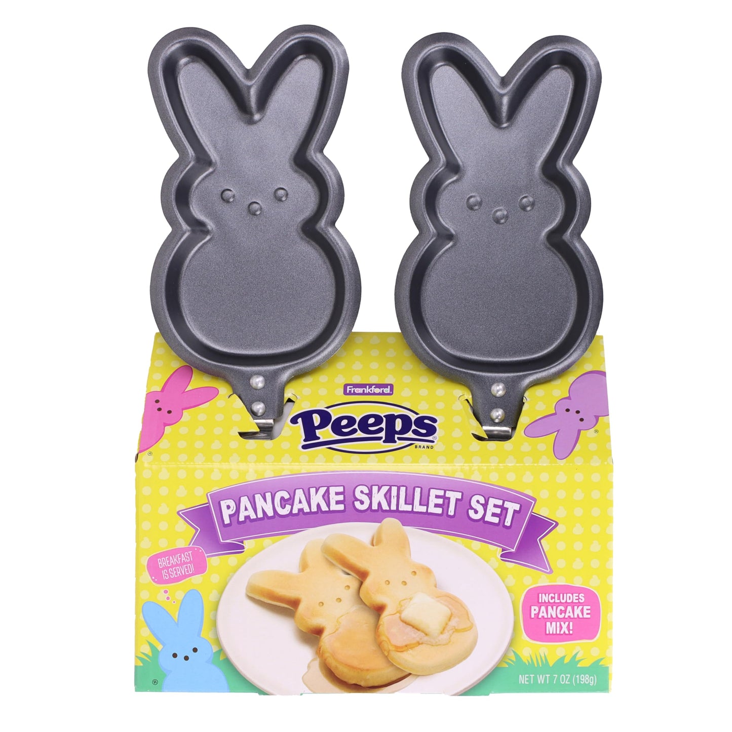 Frankford PEEPS Bunny Shaped Skillet 2 Pack with Pancake Mix Gift Set