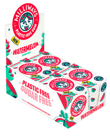 Milliways Watermelon | Plastic Free Gum | Xylitol, Aspartame-Free, Sugar-Free, Plant-Based, Natural Chewing Gum | 40 Pieces Tota