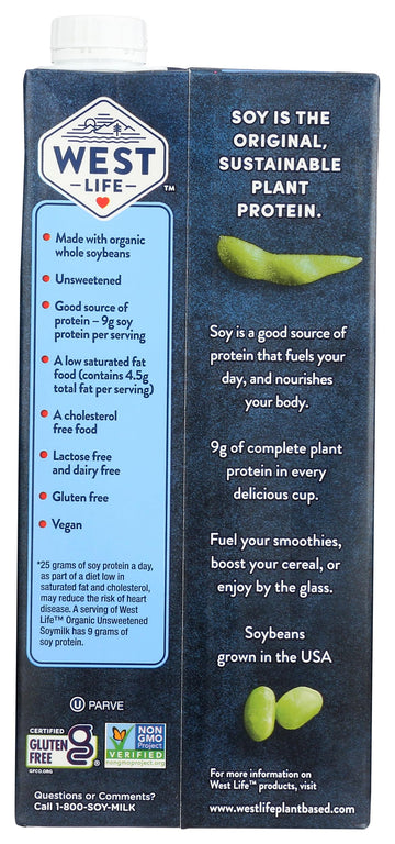 West Life Organic Unsweetened Soy Milk, 32 Fl Oz