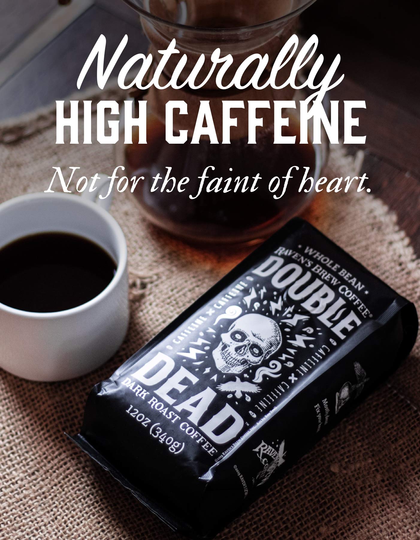 Ravens Brew Coffee Double Dead Dark Roast Whole Bean, High Caffeine, 32 oz (2 lb)