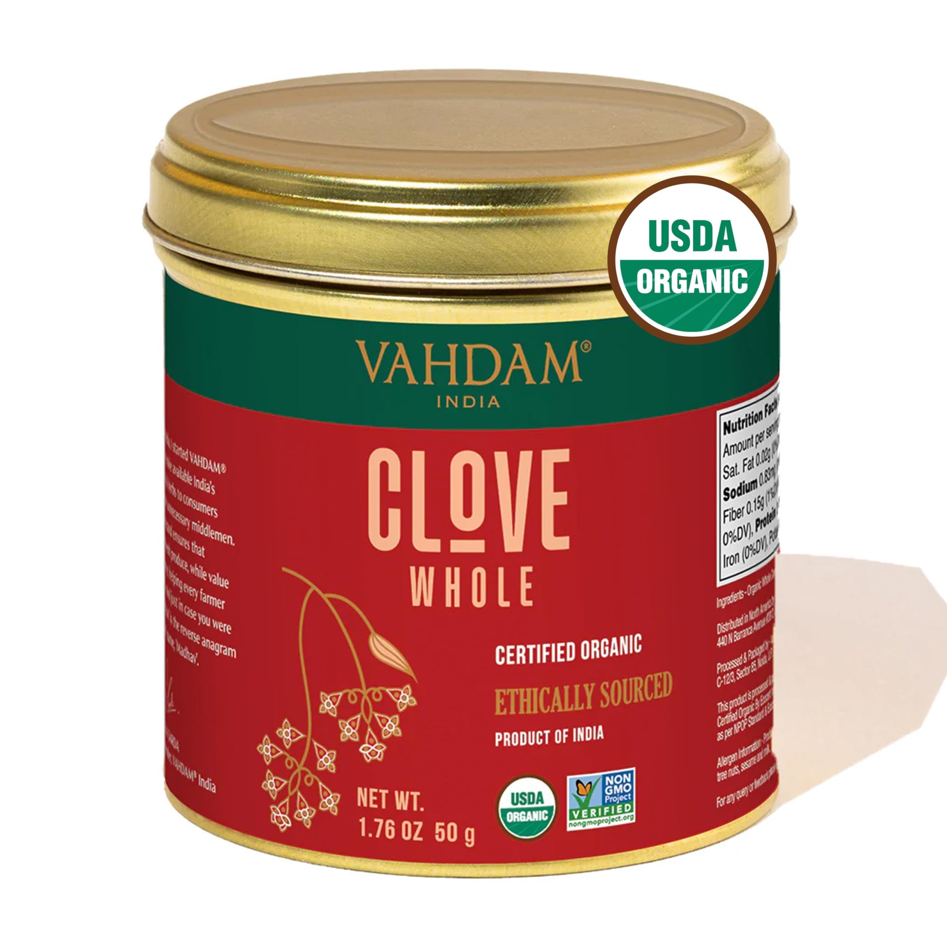 Vahdam, Organic Clove Whole (1.7Oz/50G) Handpicked Whole Cloves, Gluten Free, Non Gmo, 100% Raw | Warm & Flavorful Spice | Great For Cooking, Smoothies, Pomander Balls, Potpourri & Tea