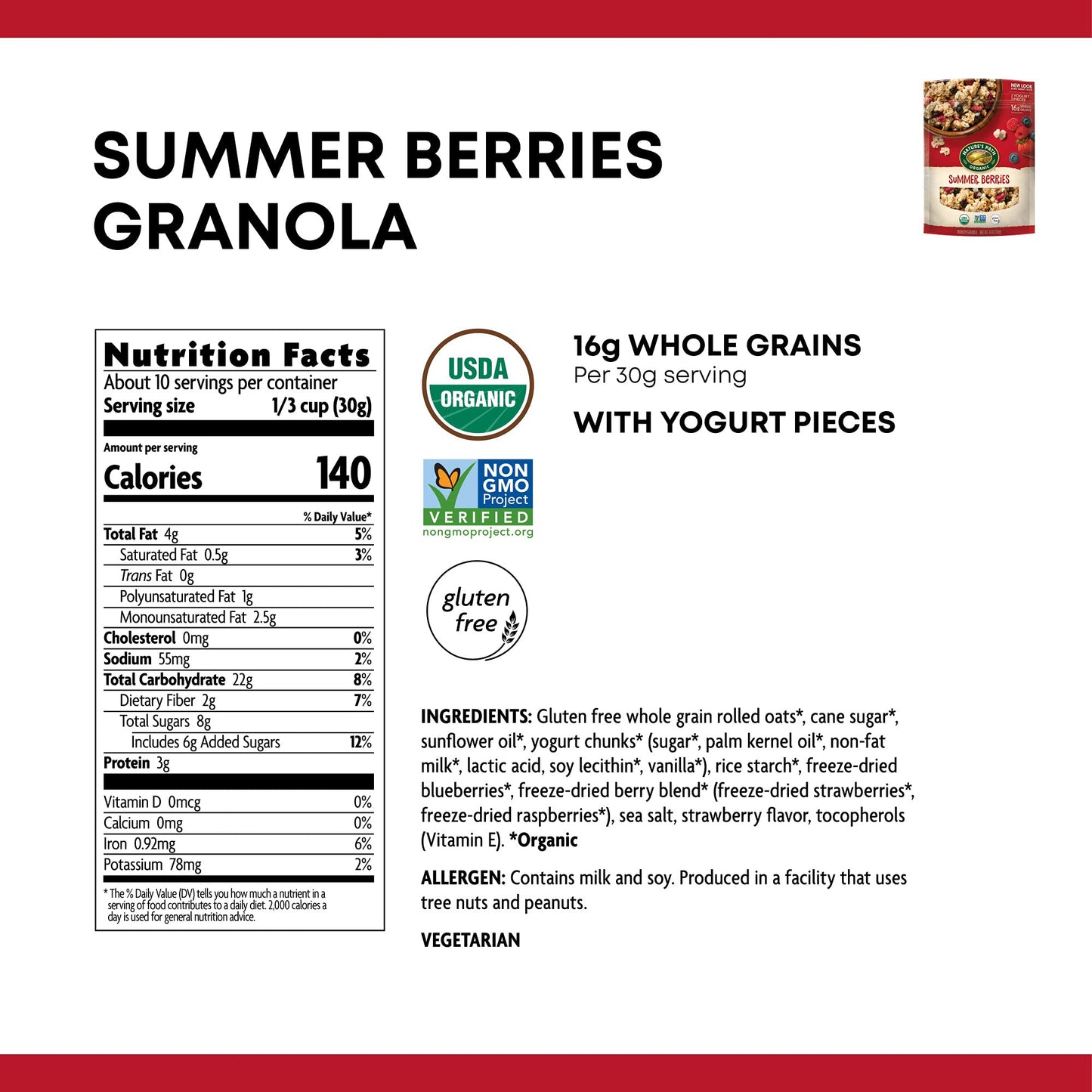 Nature s Path Organic Summer Berries Granola, 11 oz (Pack of 8), Gluten Free, Non-GMO