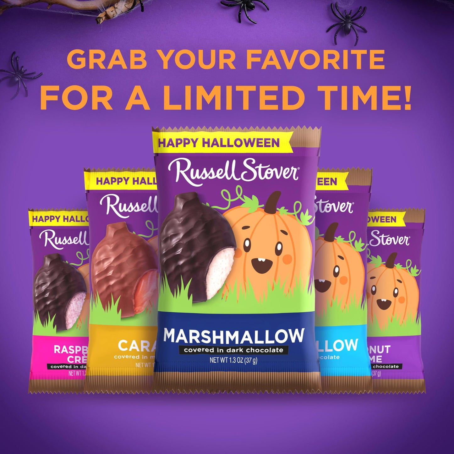 RUSSELL STOVER Halloween Dark Chocolate Marshmallow Pumpkin, 1.3 oz. (Pack of 18) - Bulk Halloween Candy