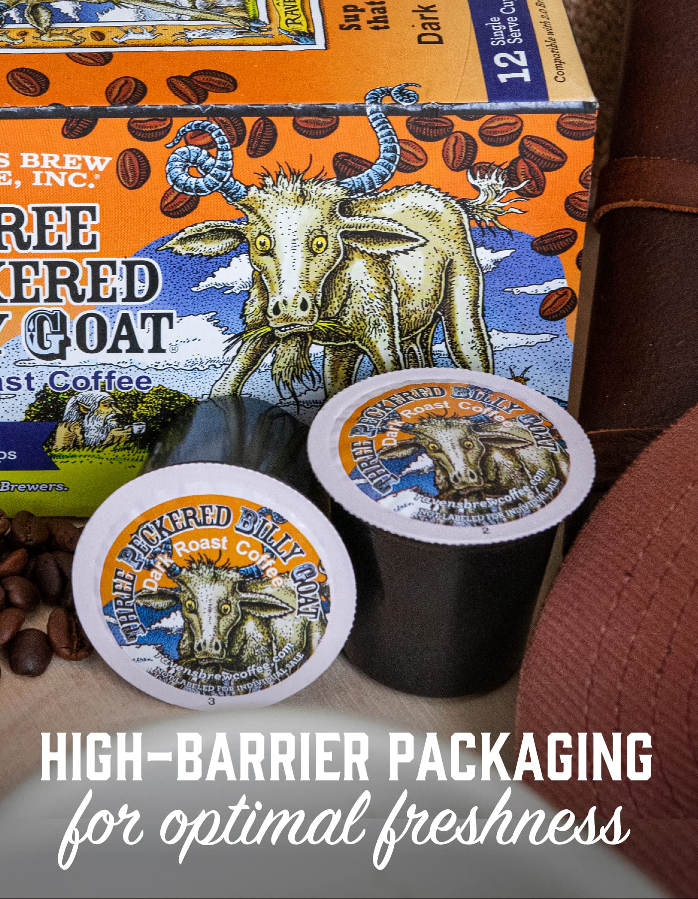 Raven’S Brew Coffee High Caffeine Dark Roast K-Cup Compatible Single Serve Pods — Three Peckered Billy Goat 12Ct
