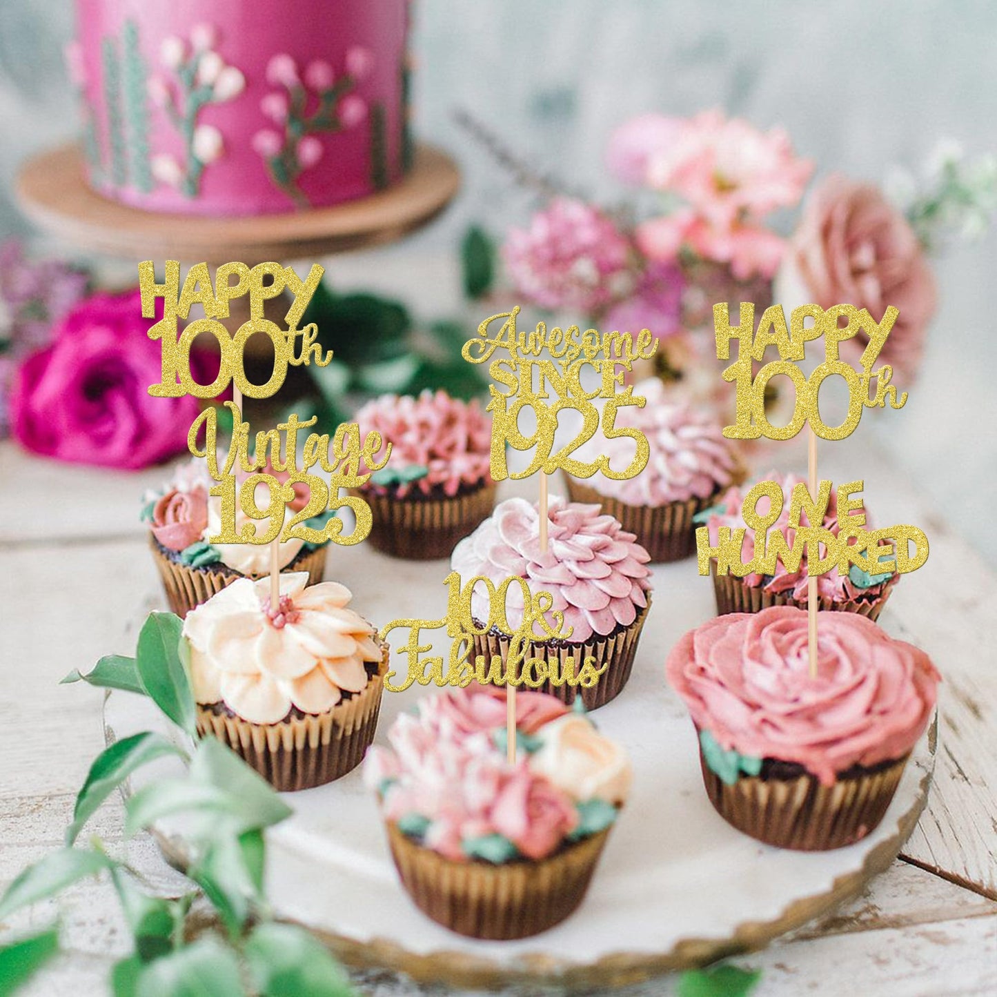 30Pcs Vintage 1923 Cupcake Toppers Glitter One Hundred Happy 100Th Birthday 100 Fabulous Cupcake Picks Awesome Since 1923 Cake D