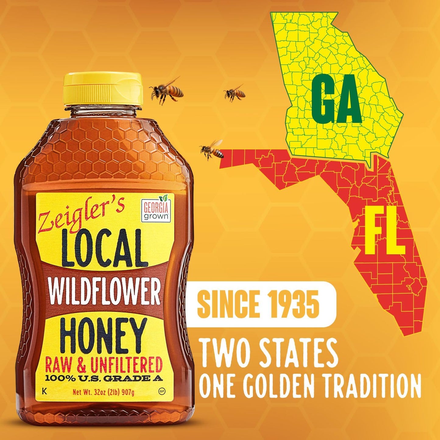 Zeiglers Wildflower Honey, 32 Oz - 100% Natural, Raw & Unfiltered, Georgia Grown Certified - Pure Southern Honey - Great for Te