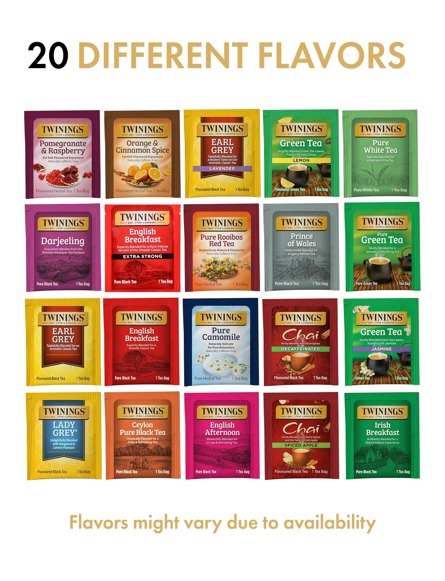 Twinings Tea Bag Sampler, Assortment Variety Pack (20 Count), 20 Unique Flavors For Tea Lovers: Women, Men, Couples, Family, Fri
