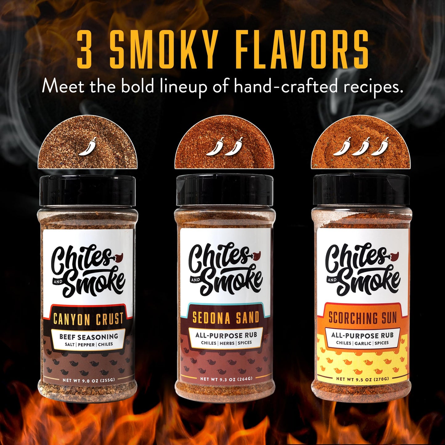 Chiles And Smoke - Scorching Sun All Purpose Seasoning For Chicken Thighs, Meats, Seafood & More, Hot Taco Seasoning With Spices, Low-Sodium Cooking Grilling Gifts, No Dairy, Gluten & Msg, 270 G