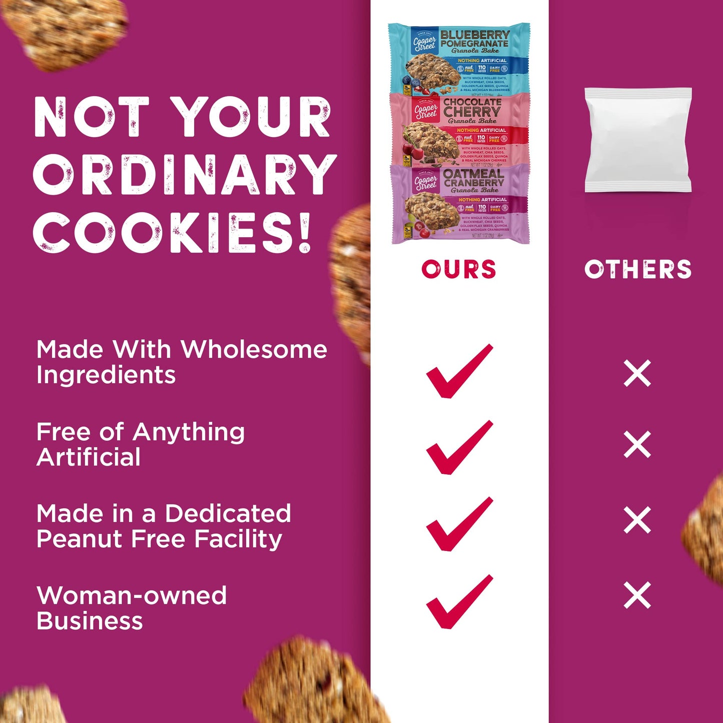 Cooper Street Cookies Healthy Breakfast Bakes, Granola Bars W/Blueberry, Pomegranate, White Chocolate Chip, Cranberry & Cherries, Variety Pack Of 3