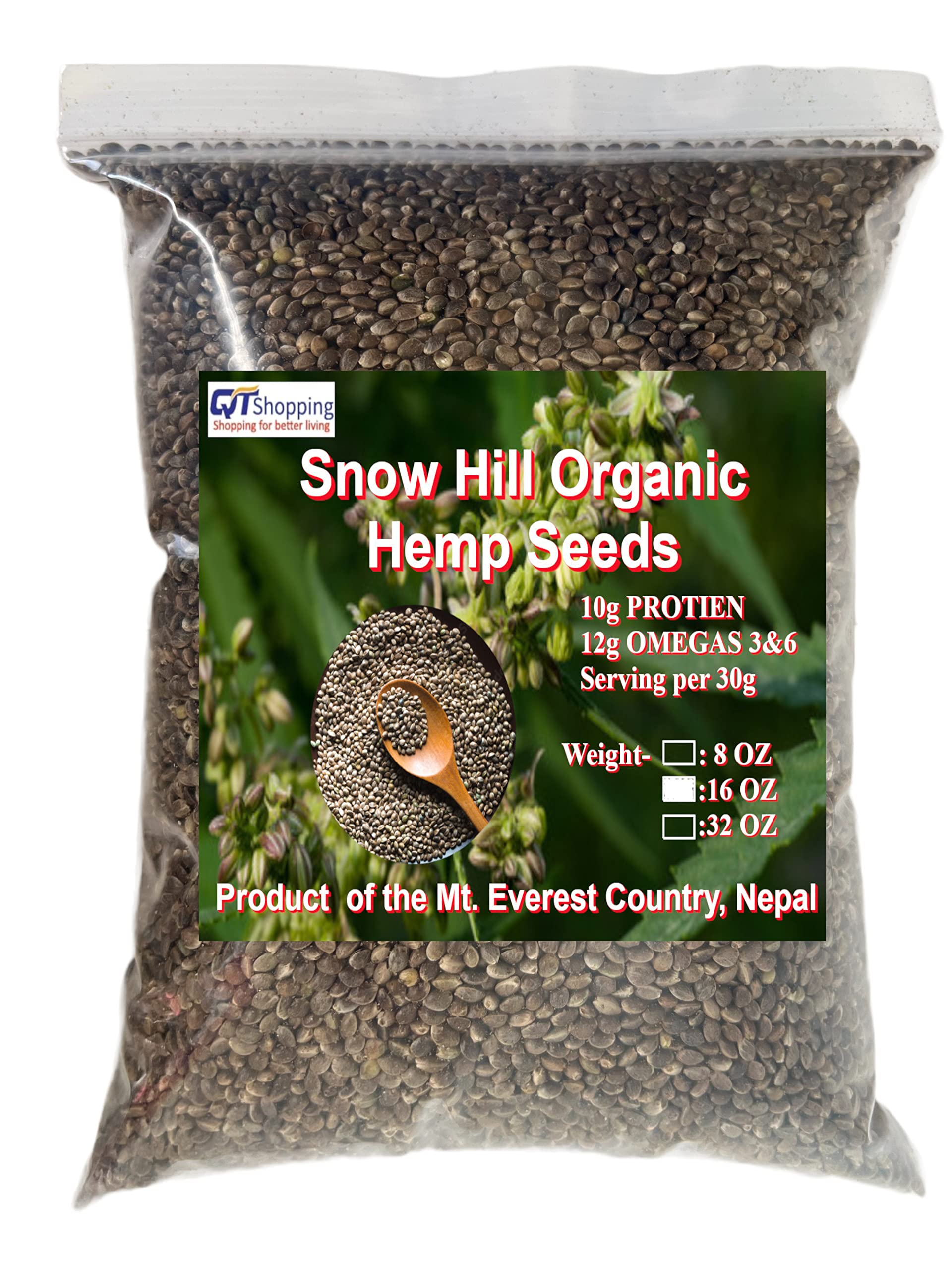 Snow Hill Organic Raw Hemp Seeds, 16 Oz, 10g Protein, Vegan, Gluten-Free, Brown