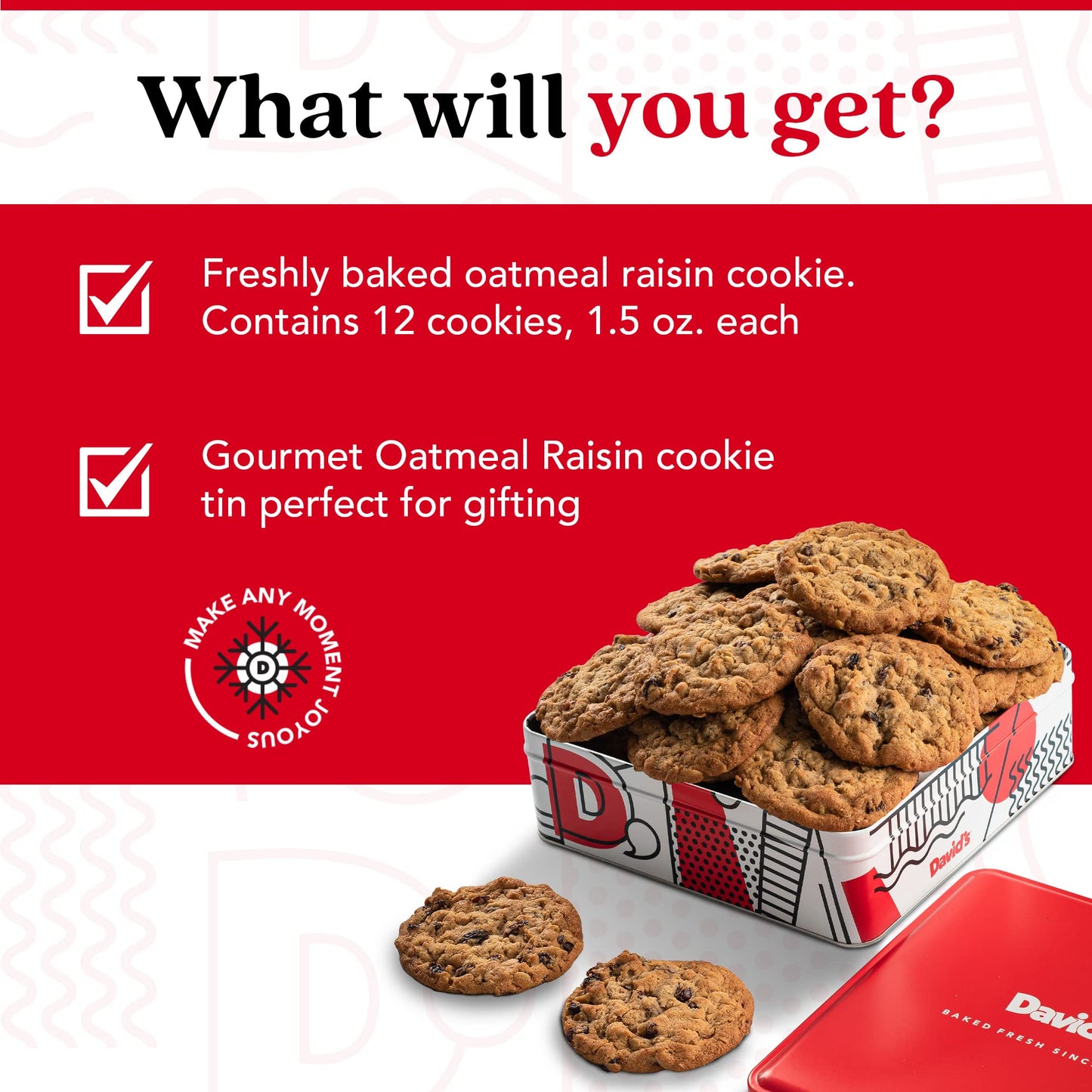 Davids Cookies Oatmeal Raisin Cookies - Fresh Baked, 1lb Gift Basket - No Preservatives, Premium Ingredients