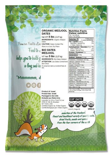 Food to Live - Organic Medjool Dates, 5 Pounds Non-GMO, Whole Dried Dated with Pits, Large Size, Unsweetened, Unsulphured, Vegan