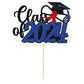Gyufise 1Pcs Blue Glitter Class Of 2024 Cake Topper Happy Graduation Diploma Cap Cake Decoration Congrats Grad Party Decorations