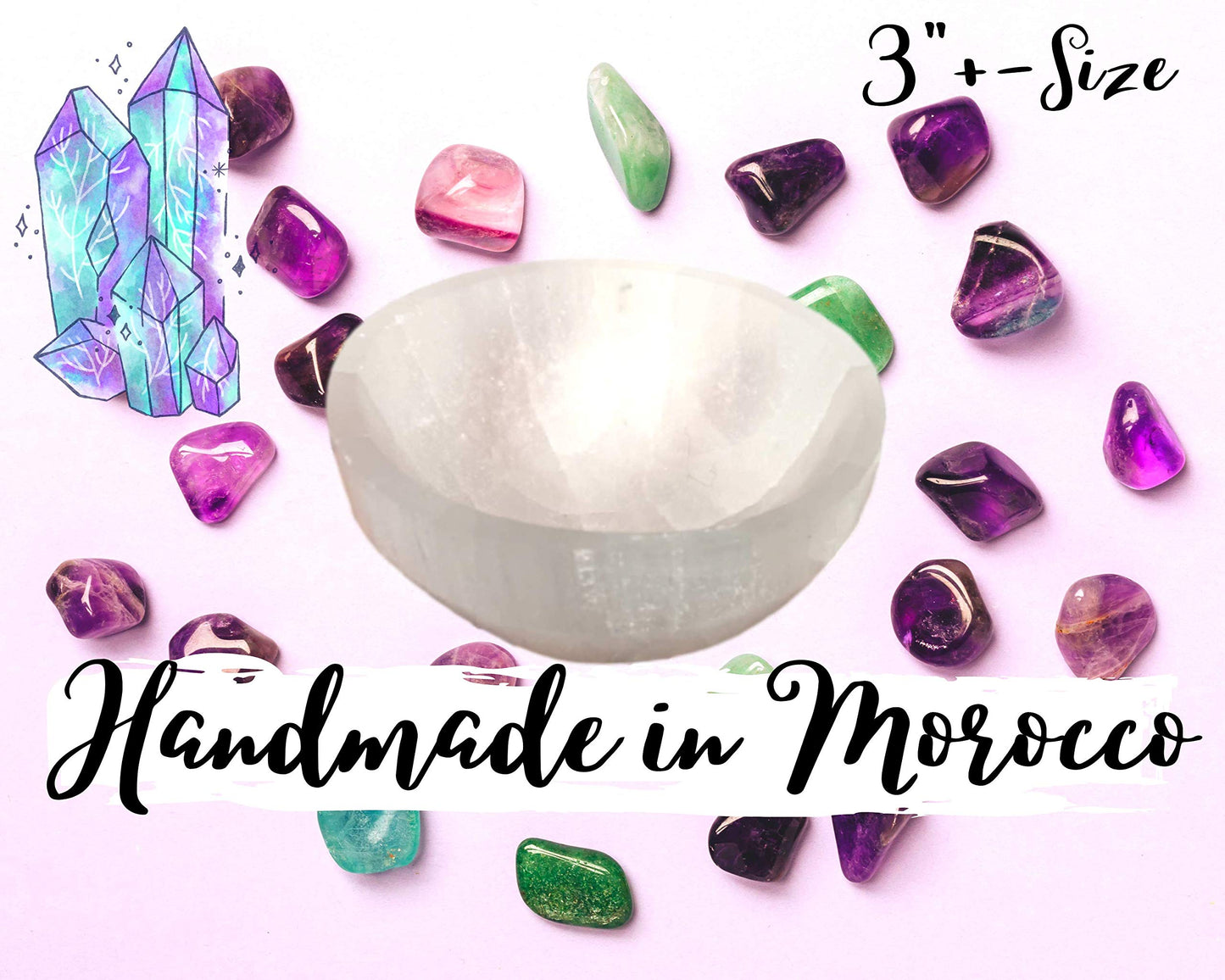 Worldly Finds Selenite Crystal Smudge Bowl, Polished Thickly Hand-Carved, Moroccan Crystal Holder To Charge, Cleanse Crystals, C
