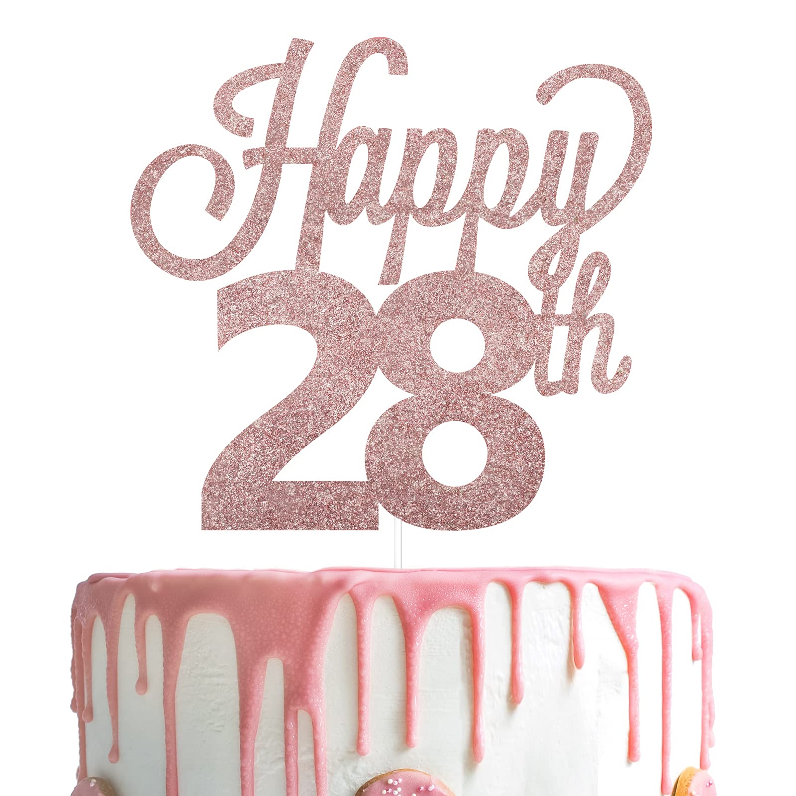 Lingteer Happy 28Th Birthday Cake Topper - Cheers To 28Th Birthday 28 Years Old Birthday Party Cake Decorations Sign.